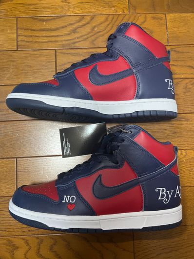 Supreme × Nike SB Dunk High By Any Means "Red/Navy-White"