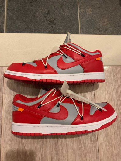 Off-White × Nike Dunk Low "University Red/Wolf Grey"