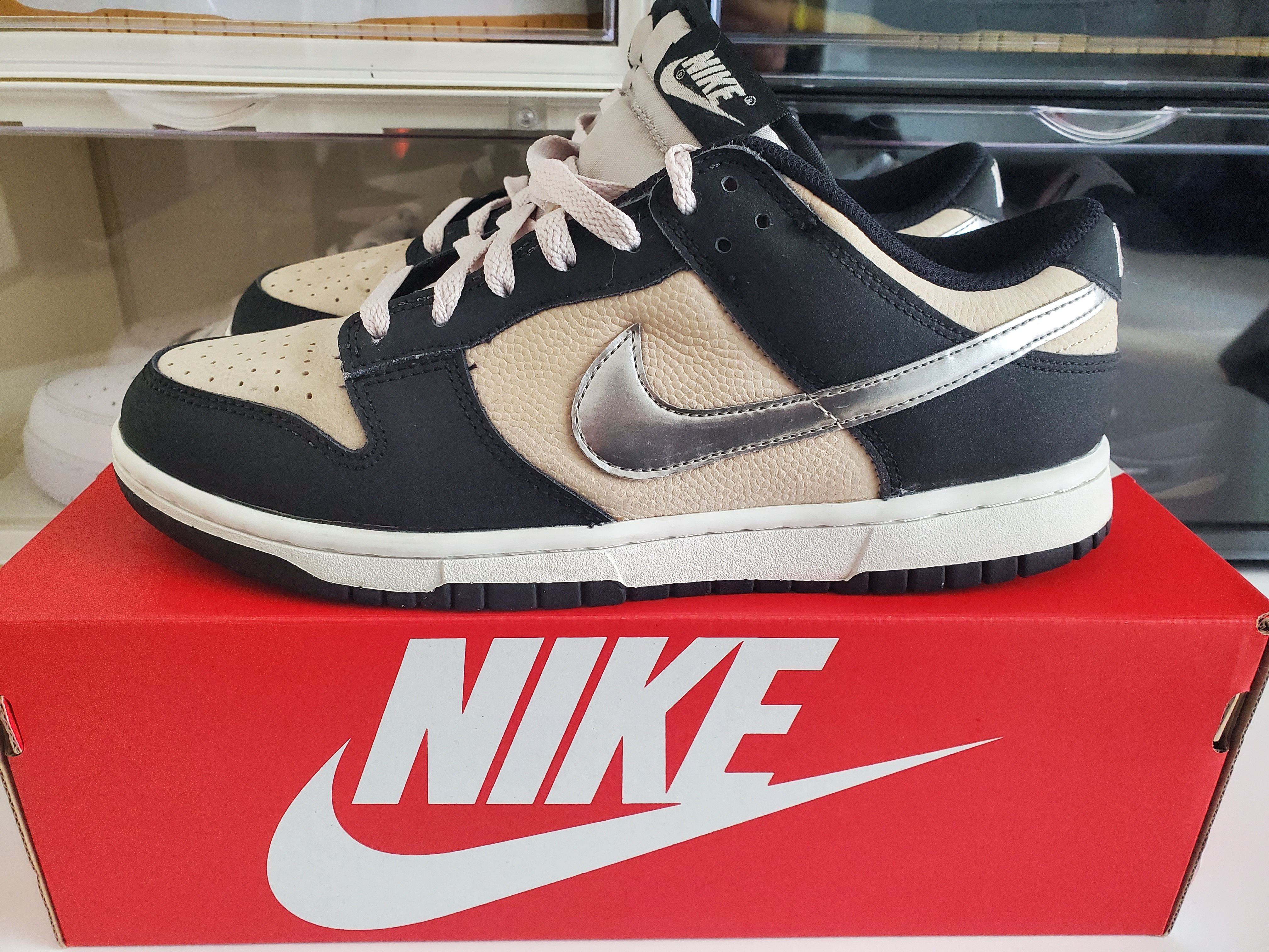 Nike Women's Dunk Low "Beige/Black and Metallic Silver"