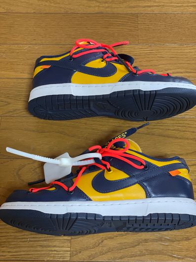 Off-White × Nike Dunk Low LTHR "University Gold/Midnight Navy/White"