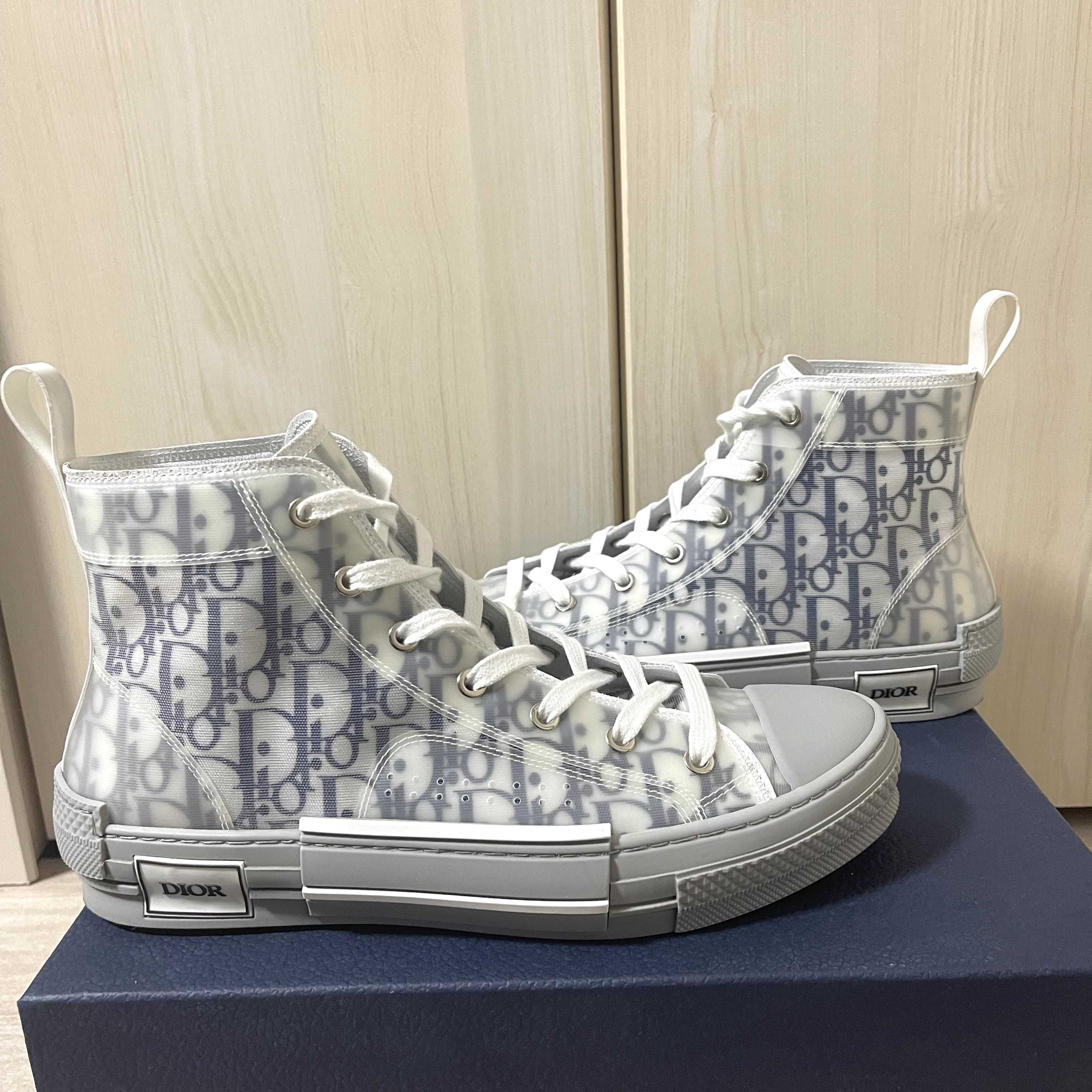 Dior B23 High Top Sneaker Dior Oblique Canvas "White/Navy Blue"