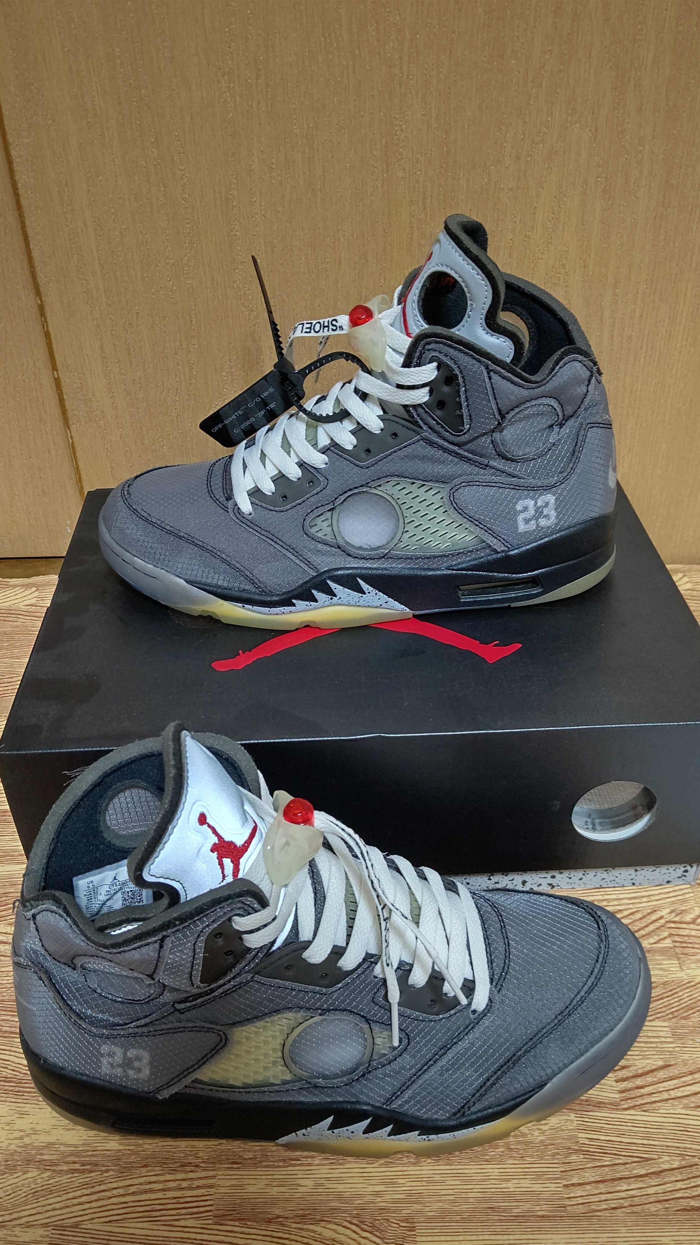 Off-White × Nike Air Jordan 5 "Black/Muslin/Fire Red"