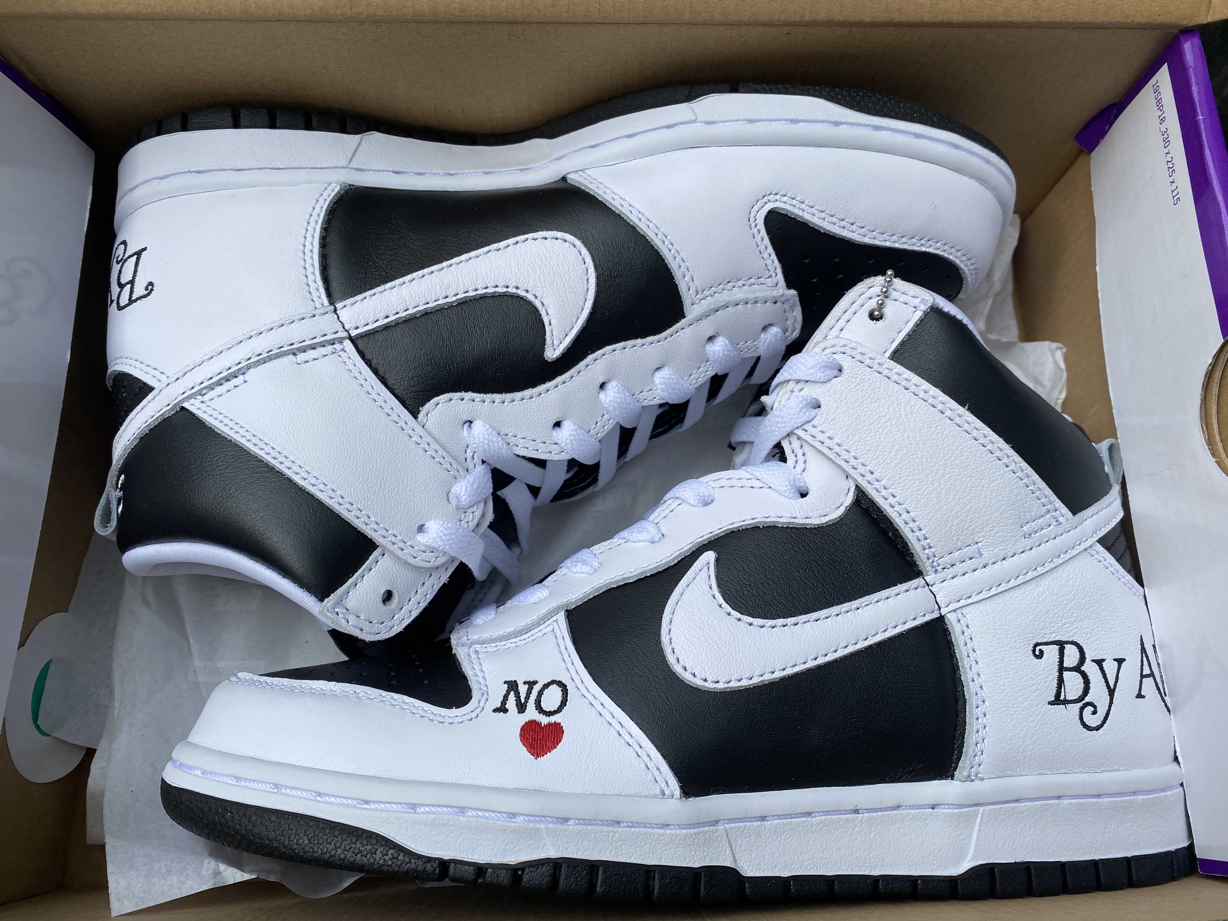 Supreme × Nike SB Dunk High By Any Means "White Black"