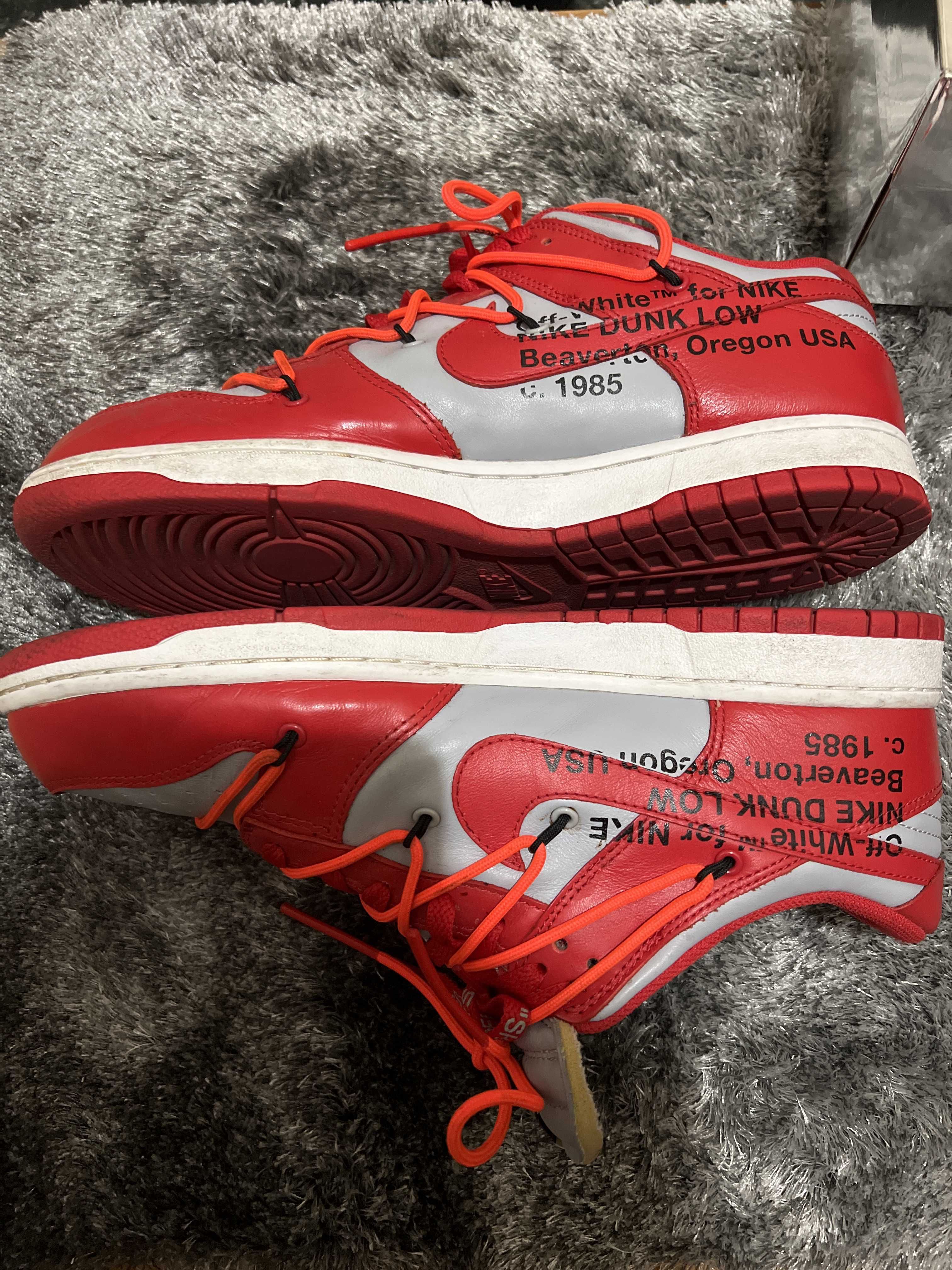 Off-White × Nike Dunk Low "University Red/Wolf Grey"