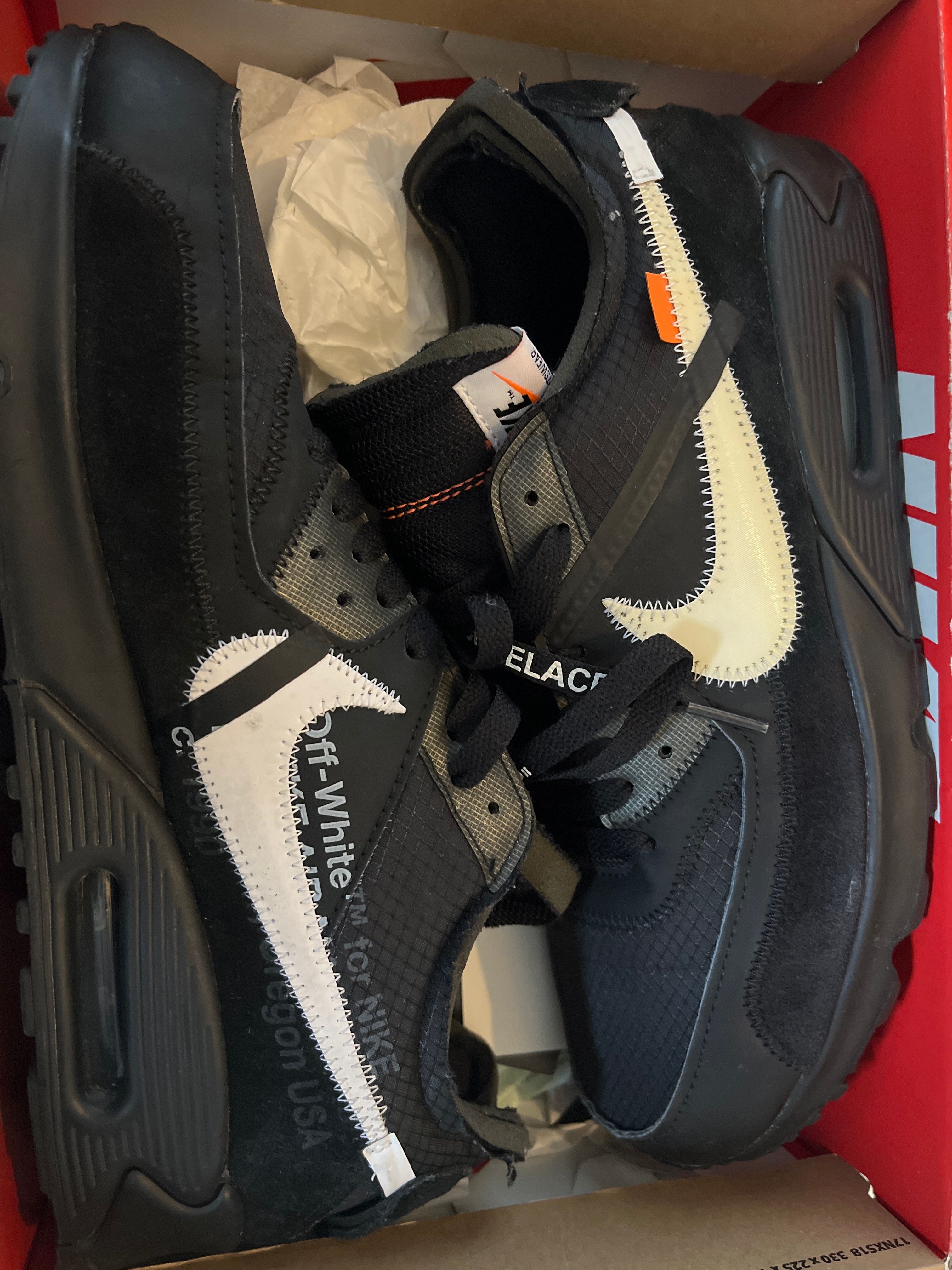 Off-White × Nike Air Max 90 "Black/Black-Cone-White"