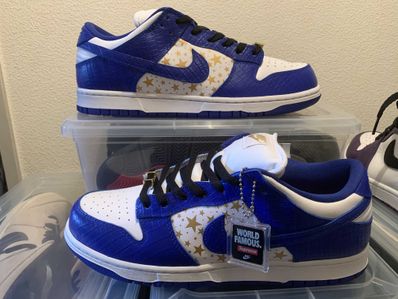 Supreme × Nike SB Dunk Low OG QS Gold Stars "White/Hyper Blue"