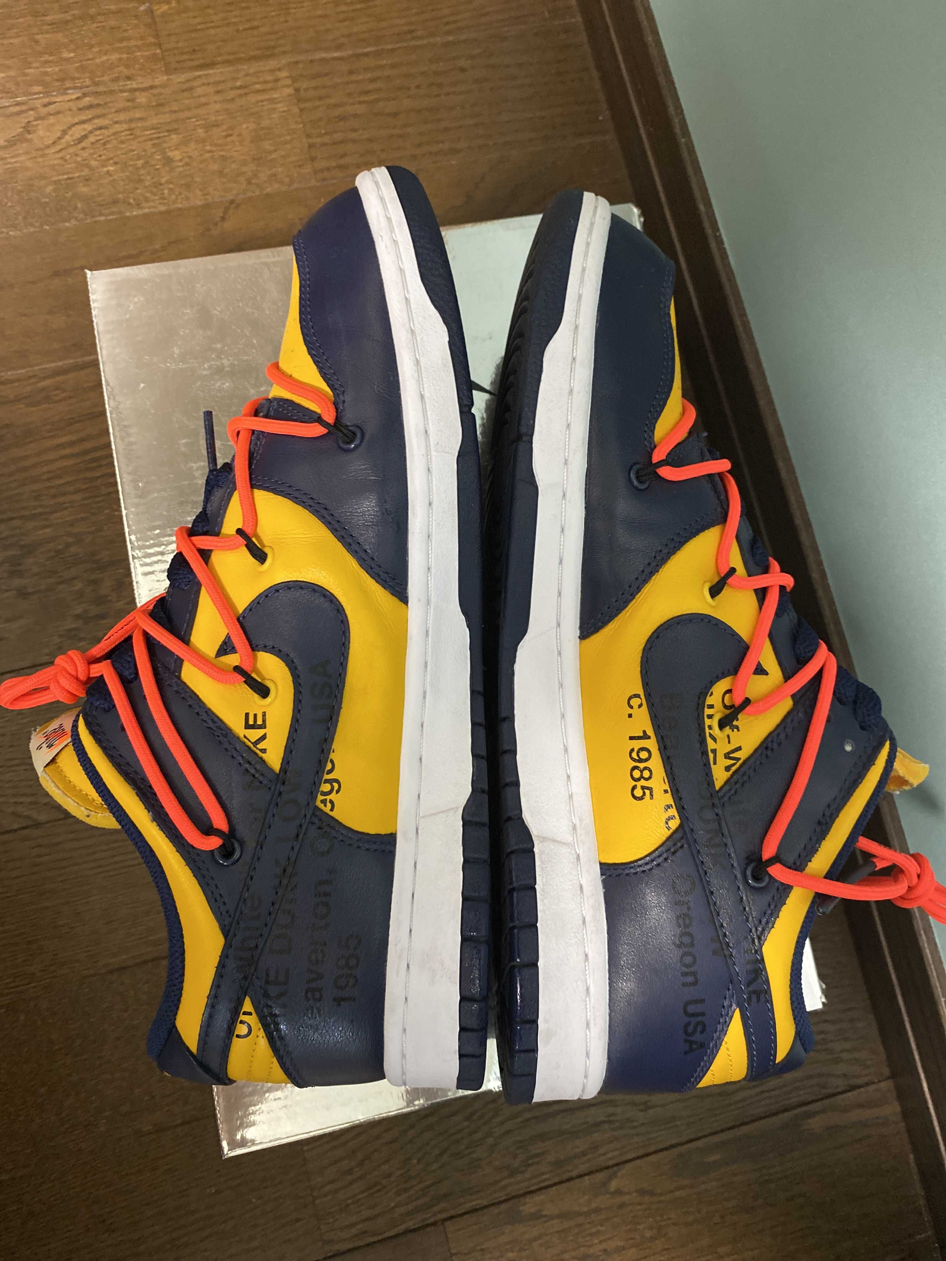 Off-White × Nike Dunk Low  LTHR "University Gold/Midnight Navy/White"