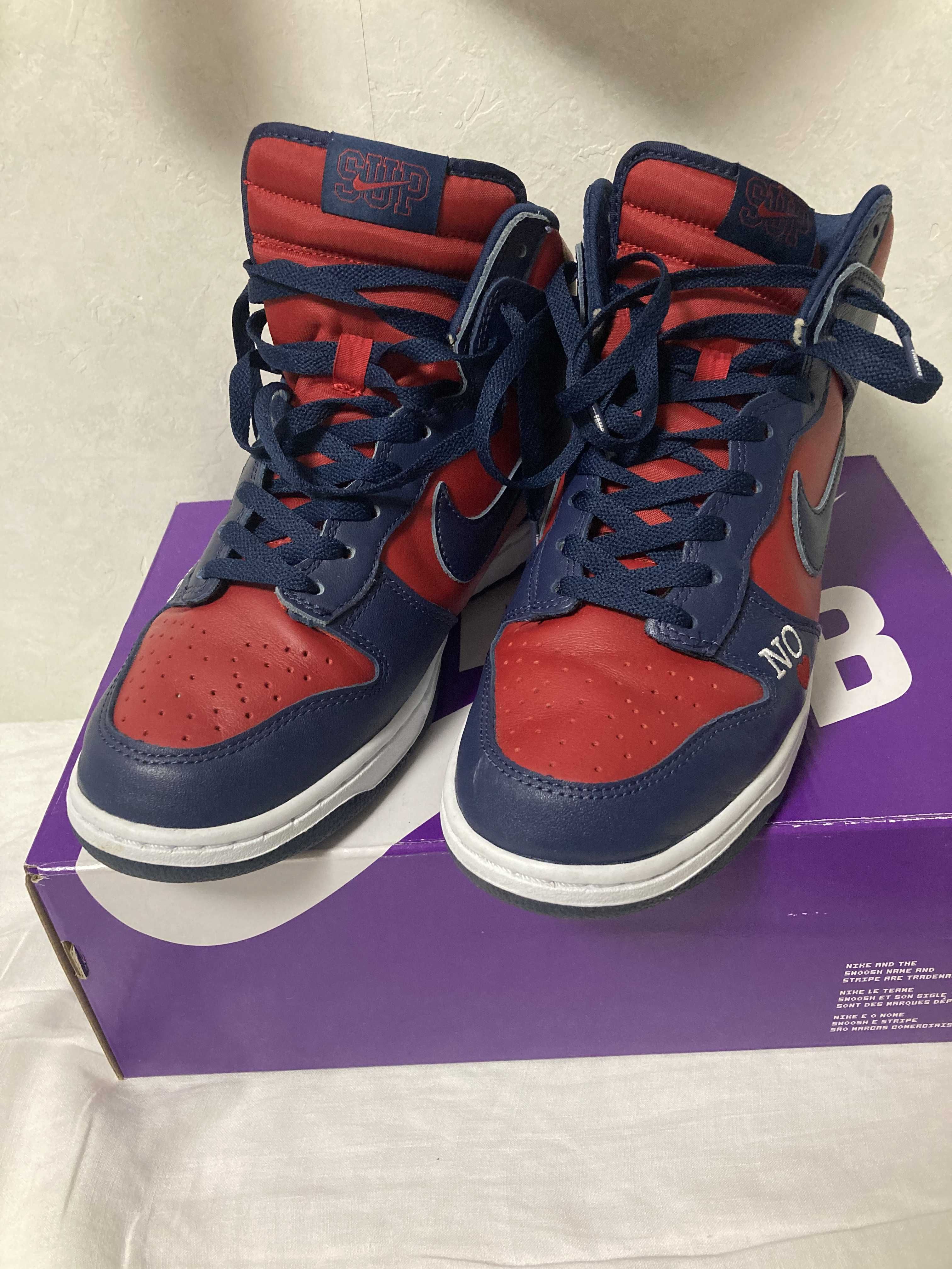Supreme × Nike SB Dunk High By Any Means "Red/Navy-White"