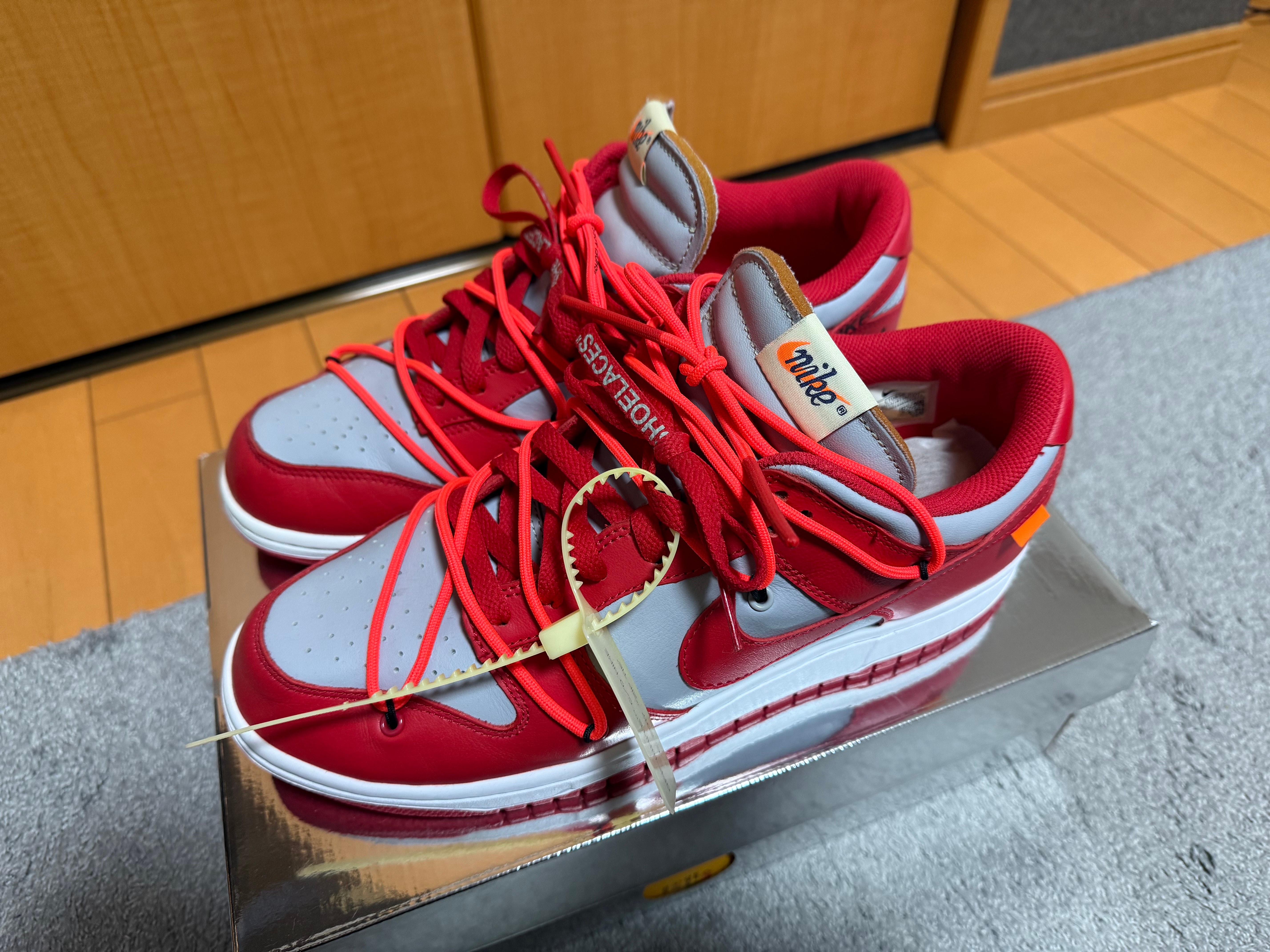 Off-White × Nike Dunk Low "University Red/Wolf Grey"