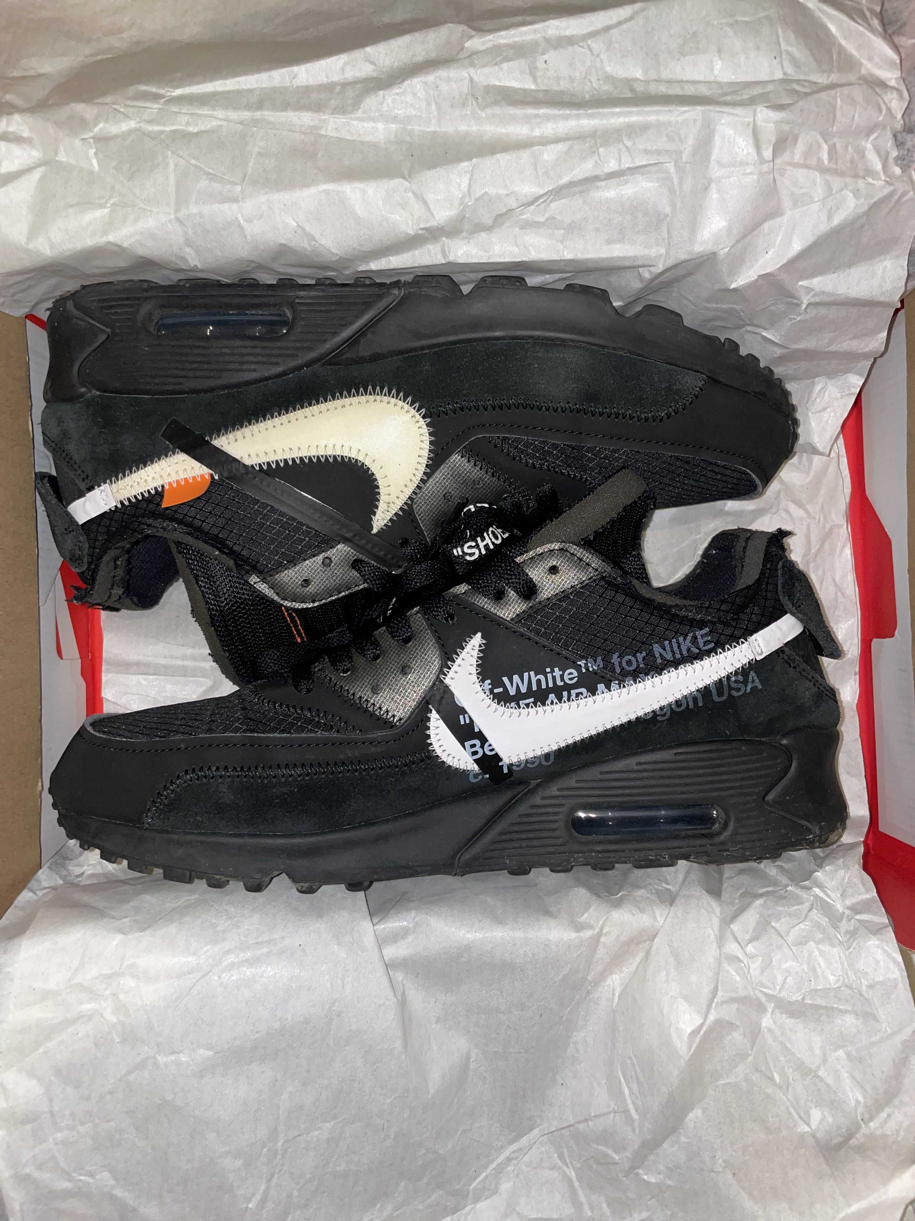 Off-White × Nike Air Max 90 "Black/Black-Cone-White"