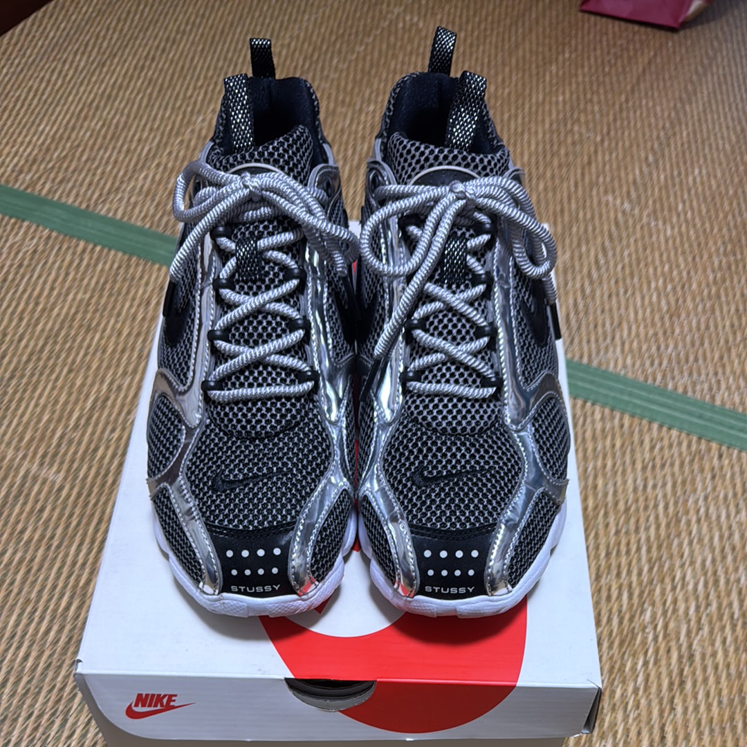 STUSSY × NIKE AIR ZOOM SPIRIDON CAGED "PURE PLATINUM/BLACK-WHITE"
