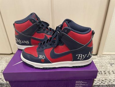 Supreme × Nike SB Dunk High By Any Means "Red/Navy-White"