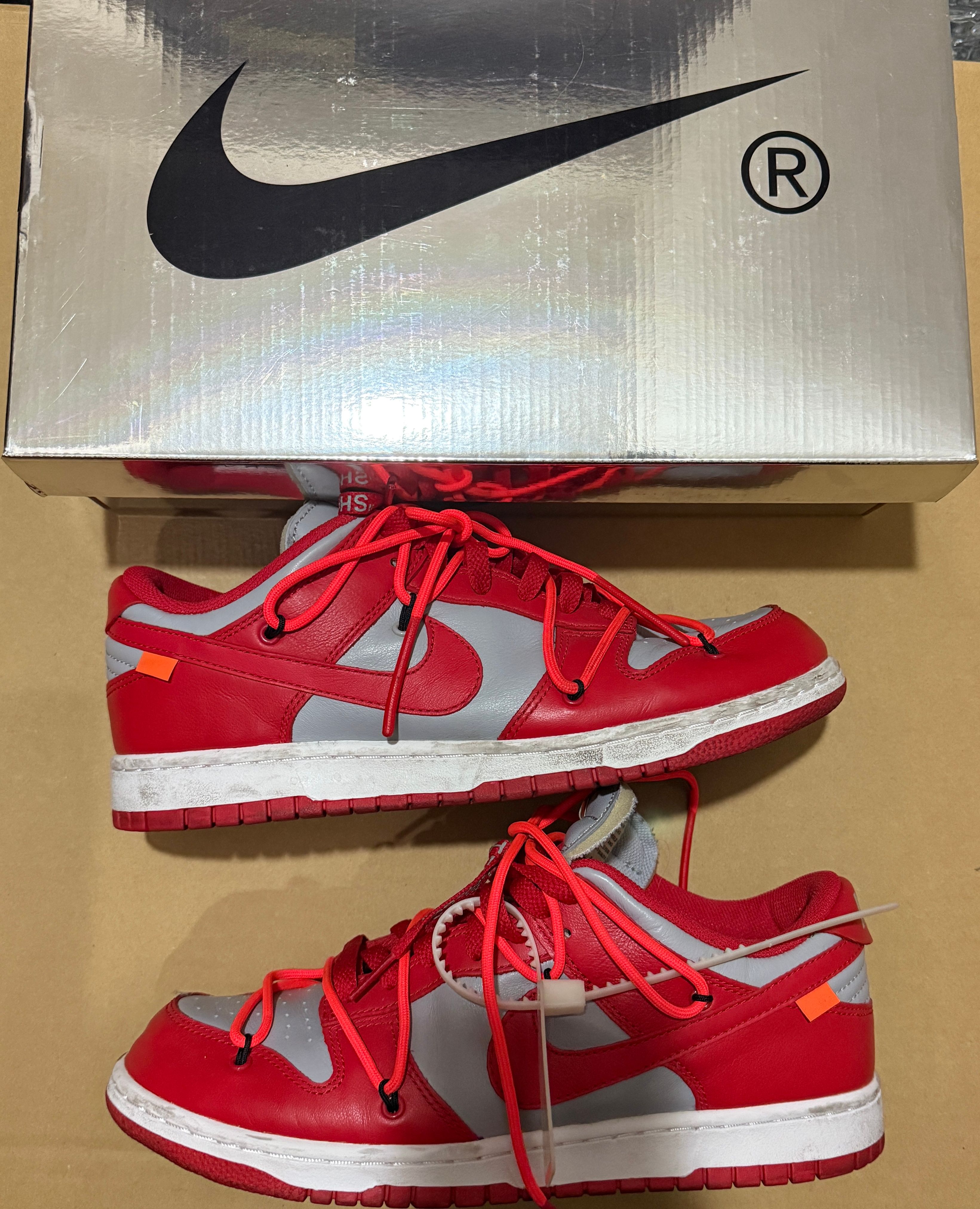 Off-White × Nike Dunk Low "University Red/Wolf Grey"