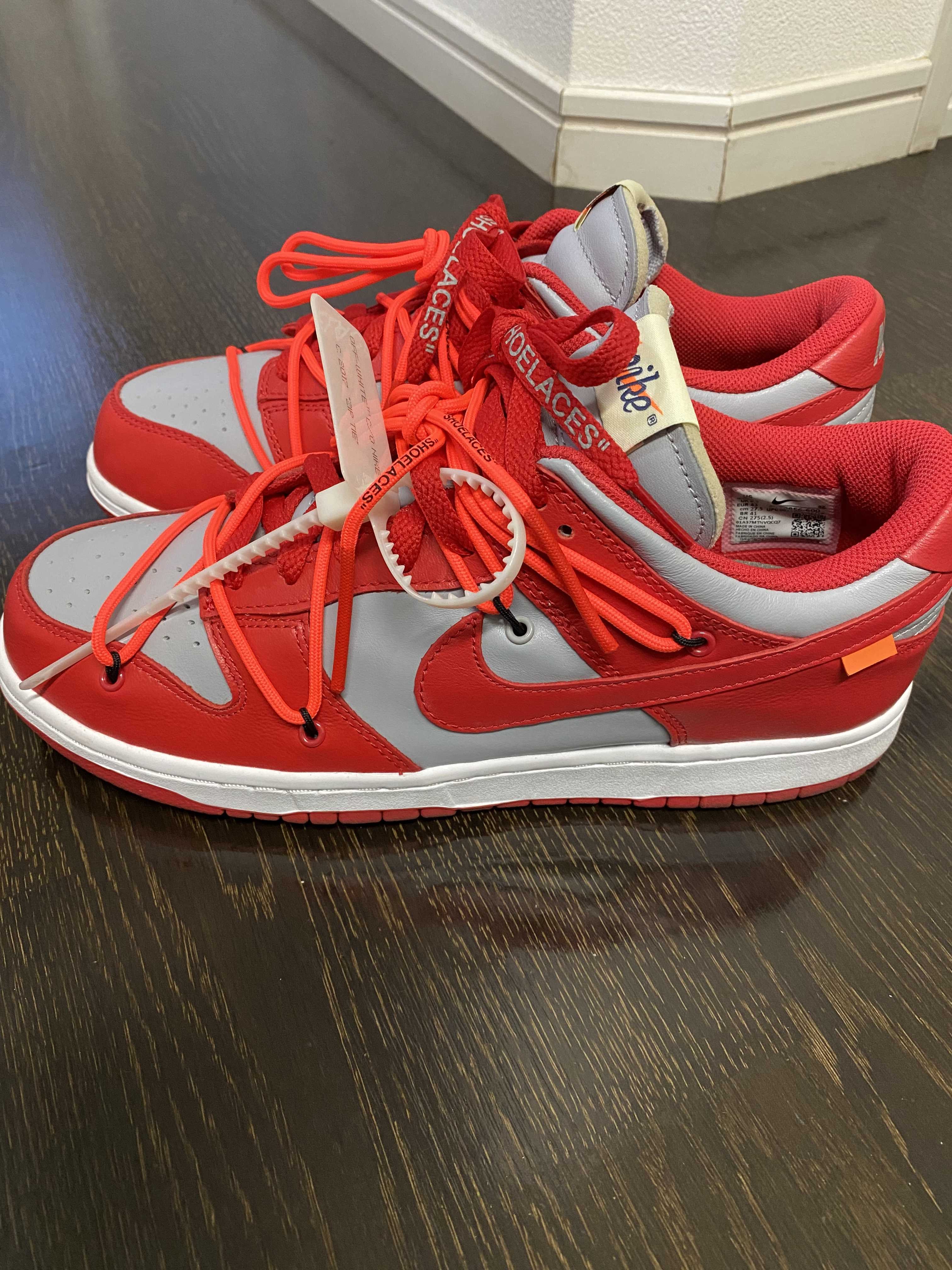 Off-White × Nike Dunk Low "University Red/Wolf Grey"