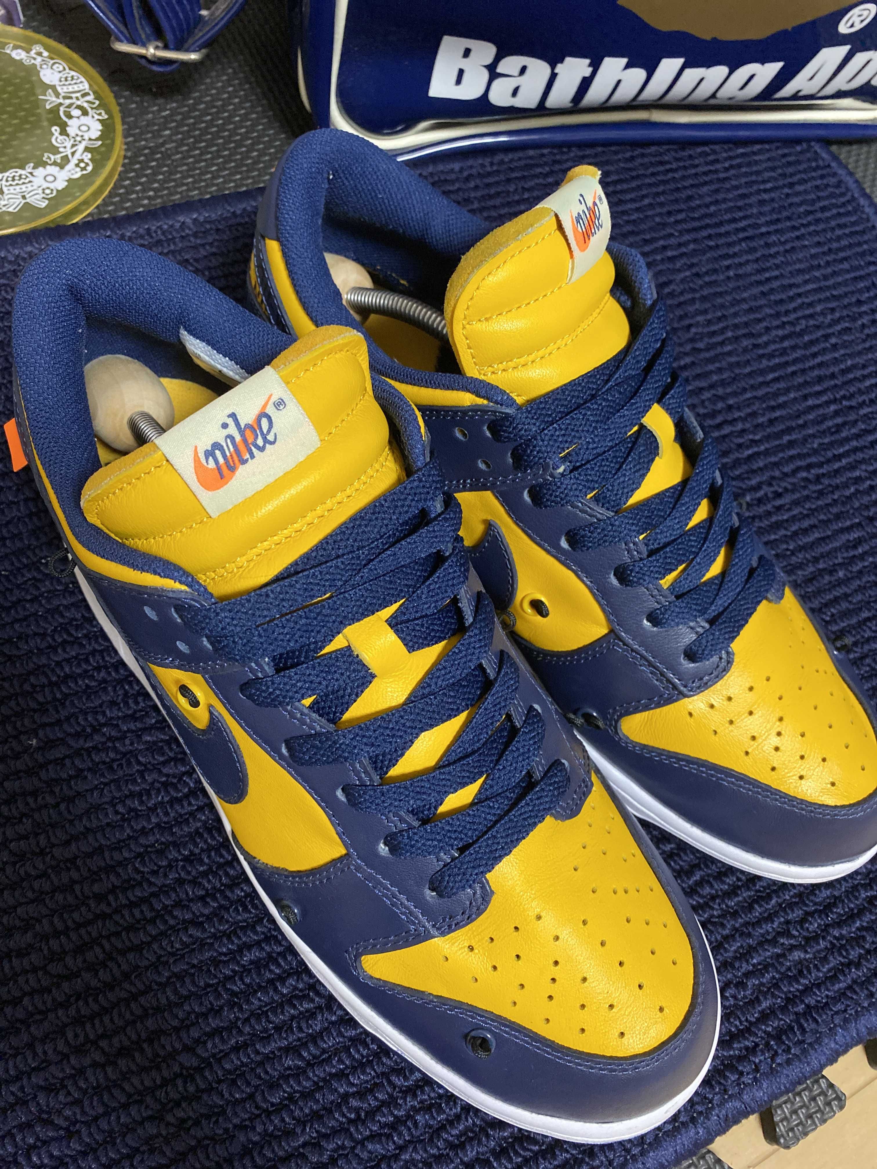 Off-White × Nike Dunk Low  LTHR "University Gold/Midnight Navy/White"