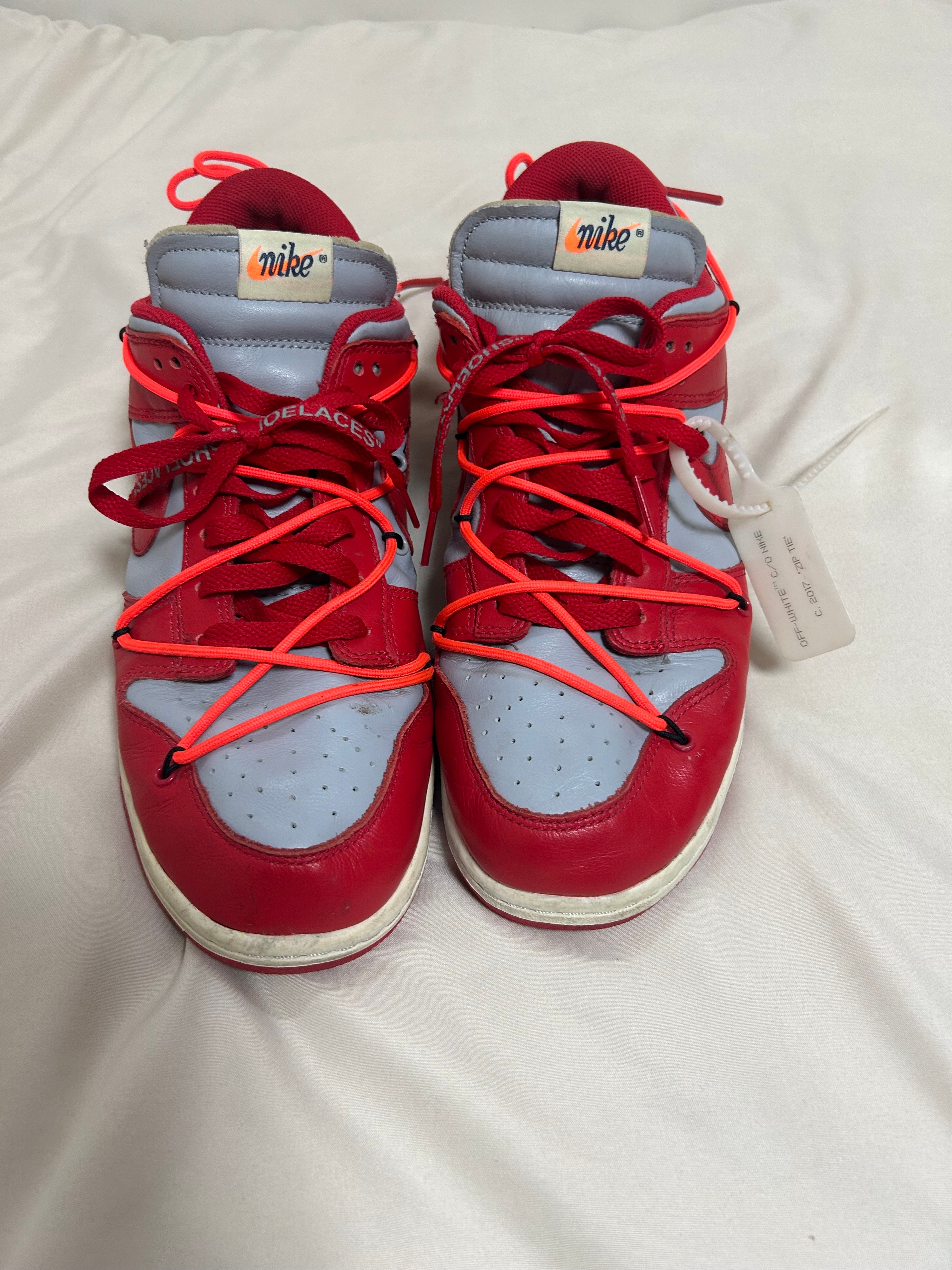 Off-White × Nike Dunk Low "University Red/Wolf Grey"