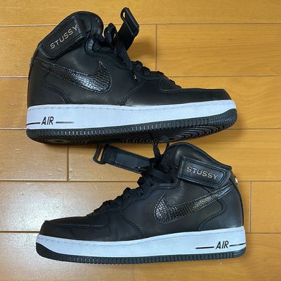 Stussy × Nike Air Force 1 Mid "Black/Black"