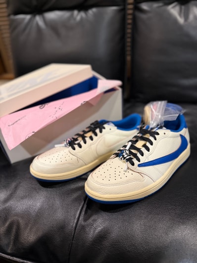 Travis Scott × fragment design × Nike Air Jordan 1 Low OG "Sail/Military Blue"