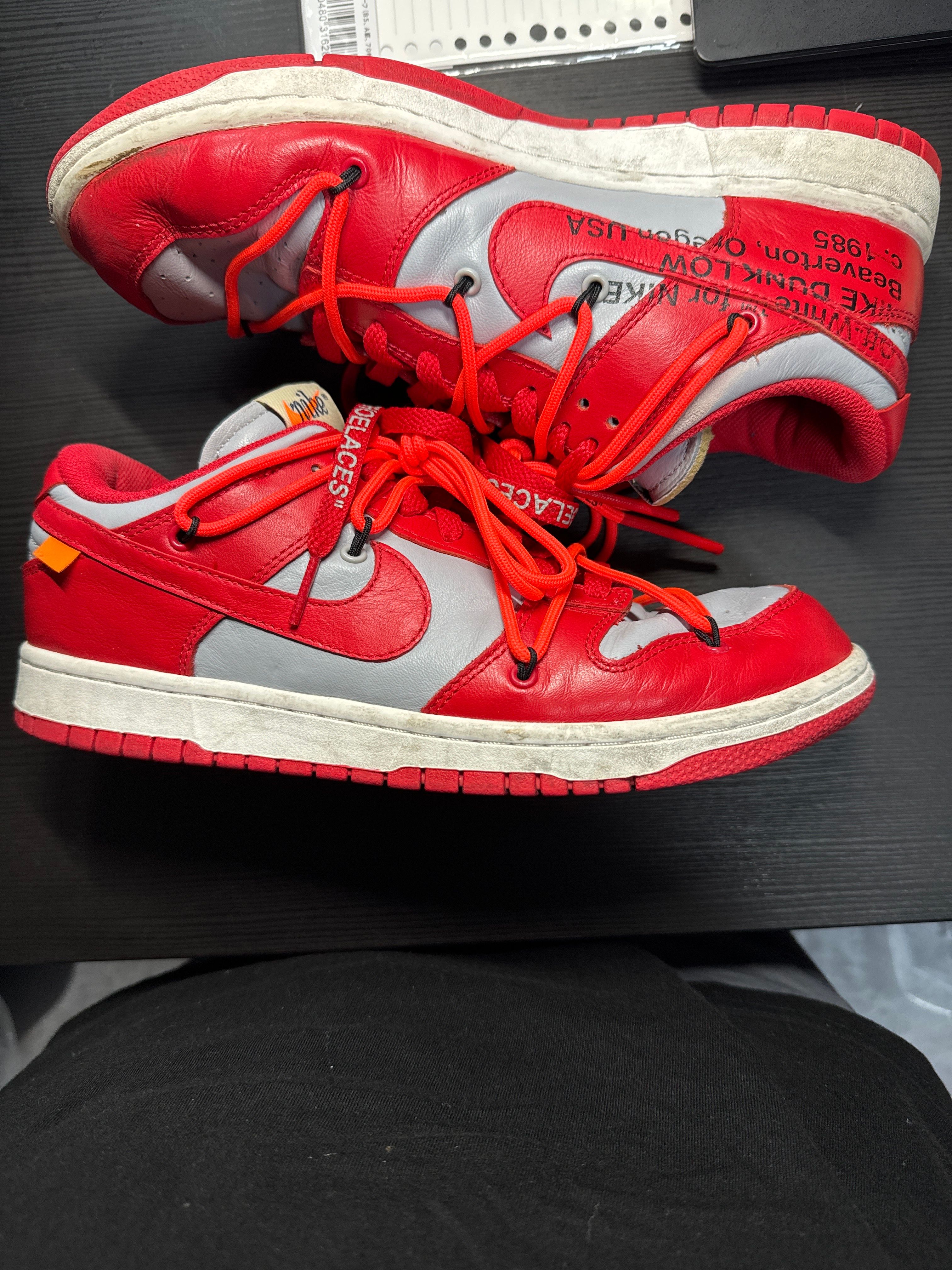 Off-White × Nike Dunk Low "University Red/Wolf Grey"