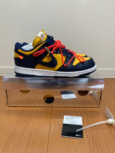 Off-White × Nike Dunk Low LTHR "University Gold/Midnight Navy/White"