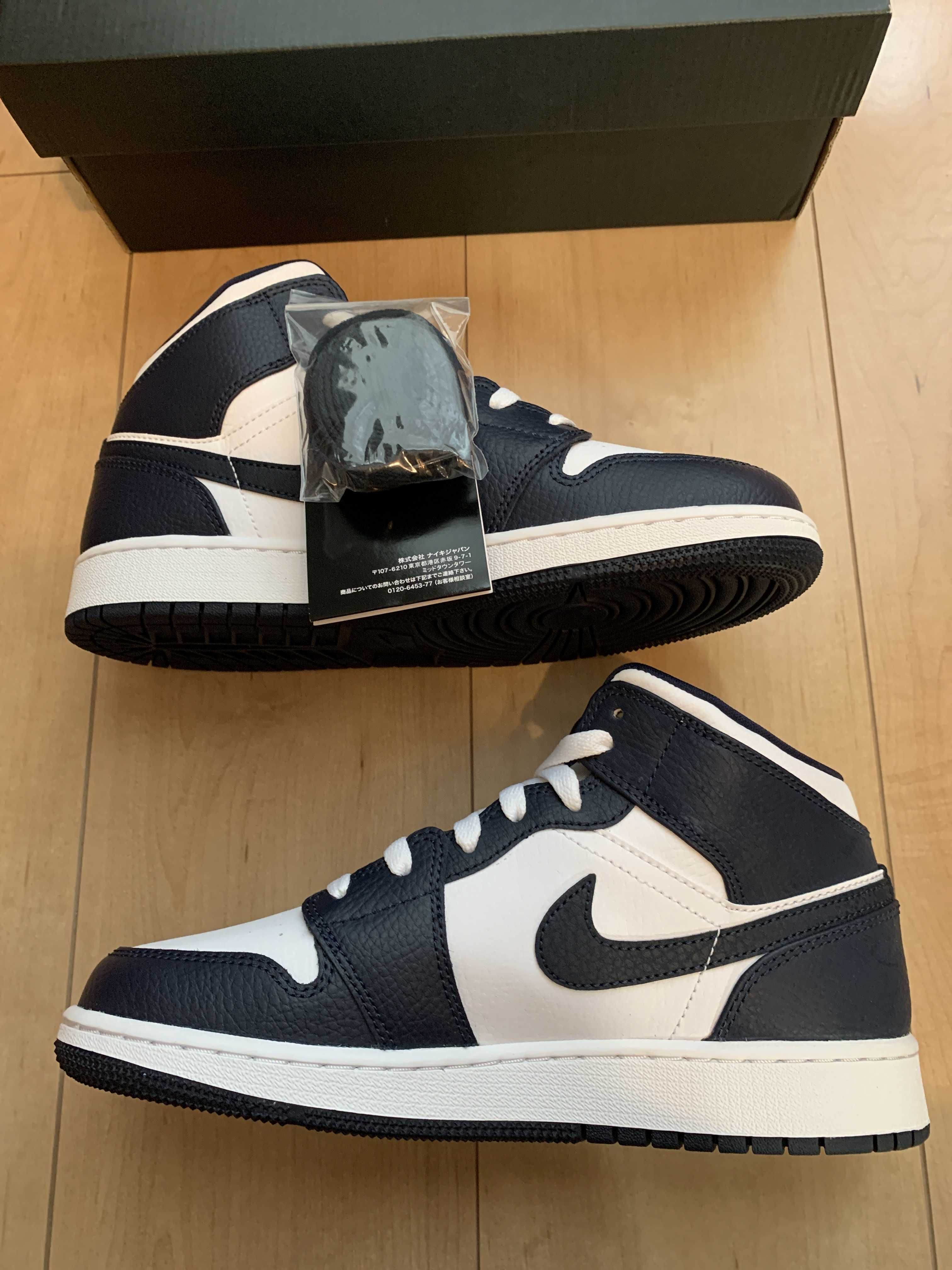 NIKE GS AIR JORDAN 1 MID "WHITE METALLIC GOLD OBSIDIAN"