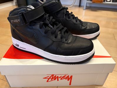 Stussy × Nike Air Force 1 Mid "Black/Black"