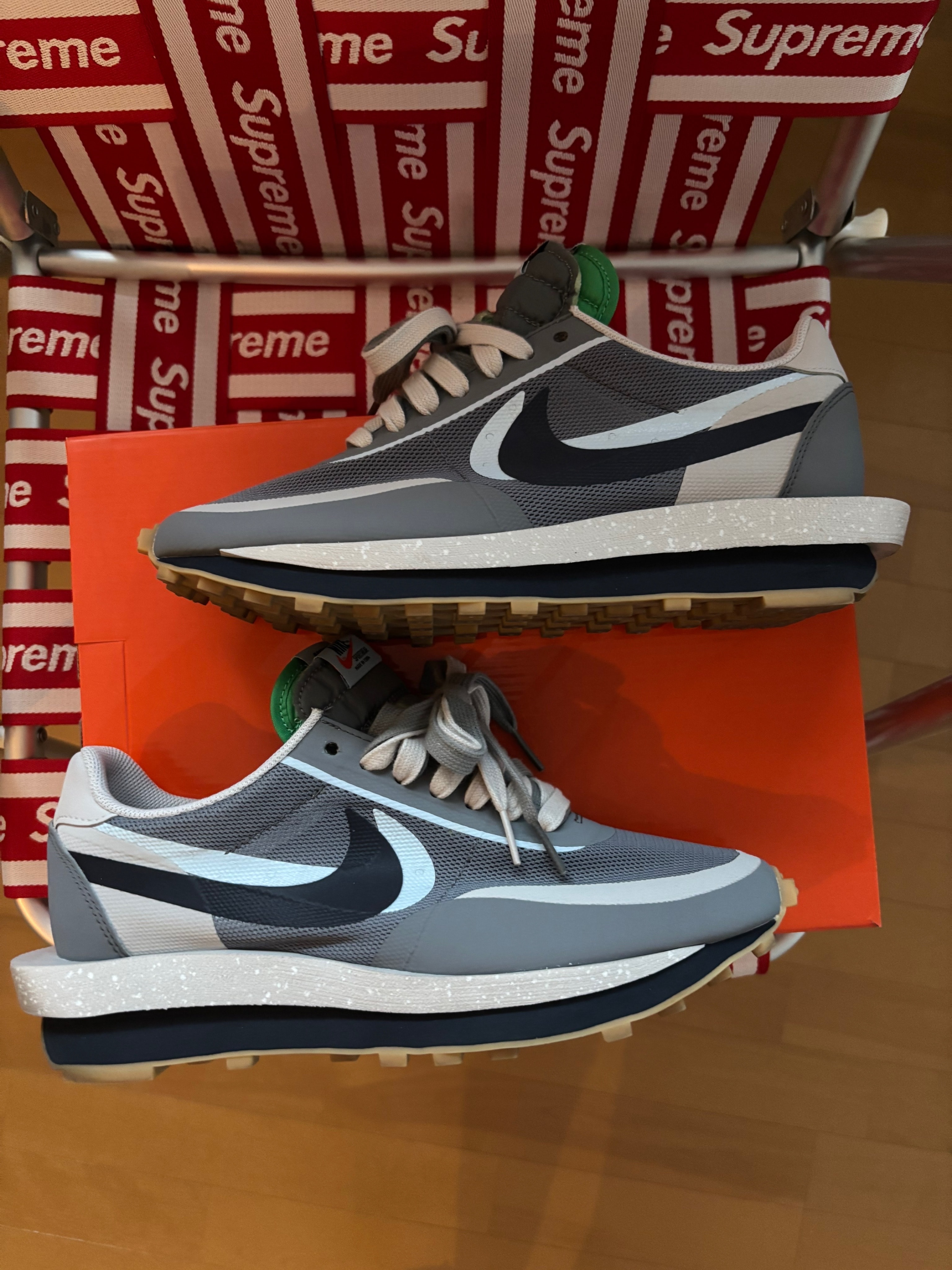CLOT × Sacai × Nike LD Waffle "Grey Obsidian/Cool Grey"
