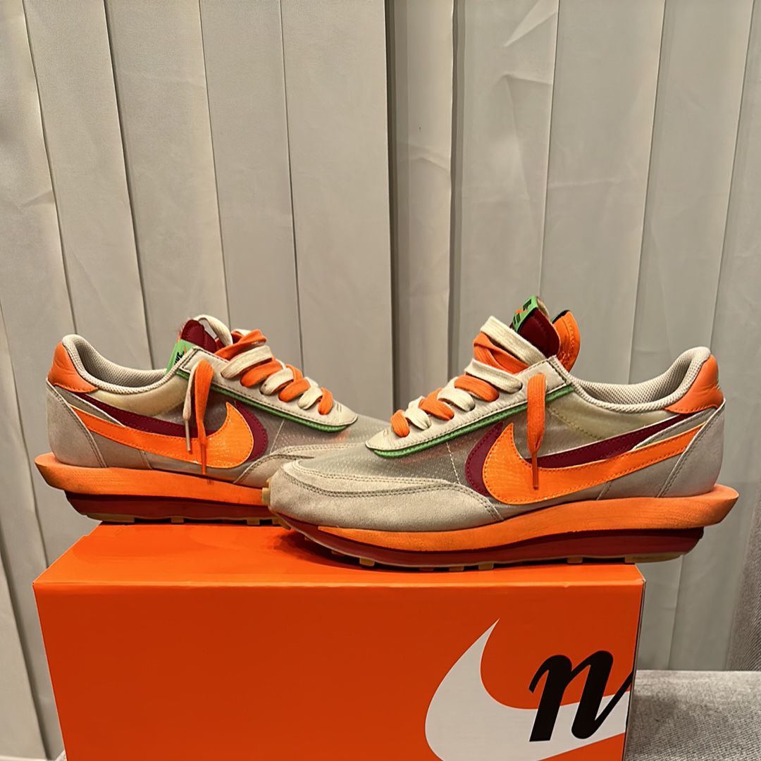 CLOT × Sacai × Nike LD Waffle "Orange Blaze"