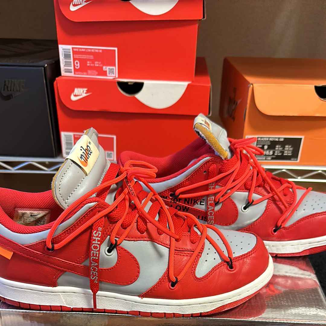 Off-White × Nike Dunk Low "University Red/Wolf Grey"