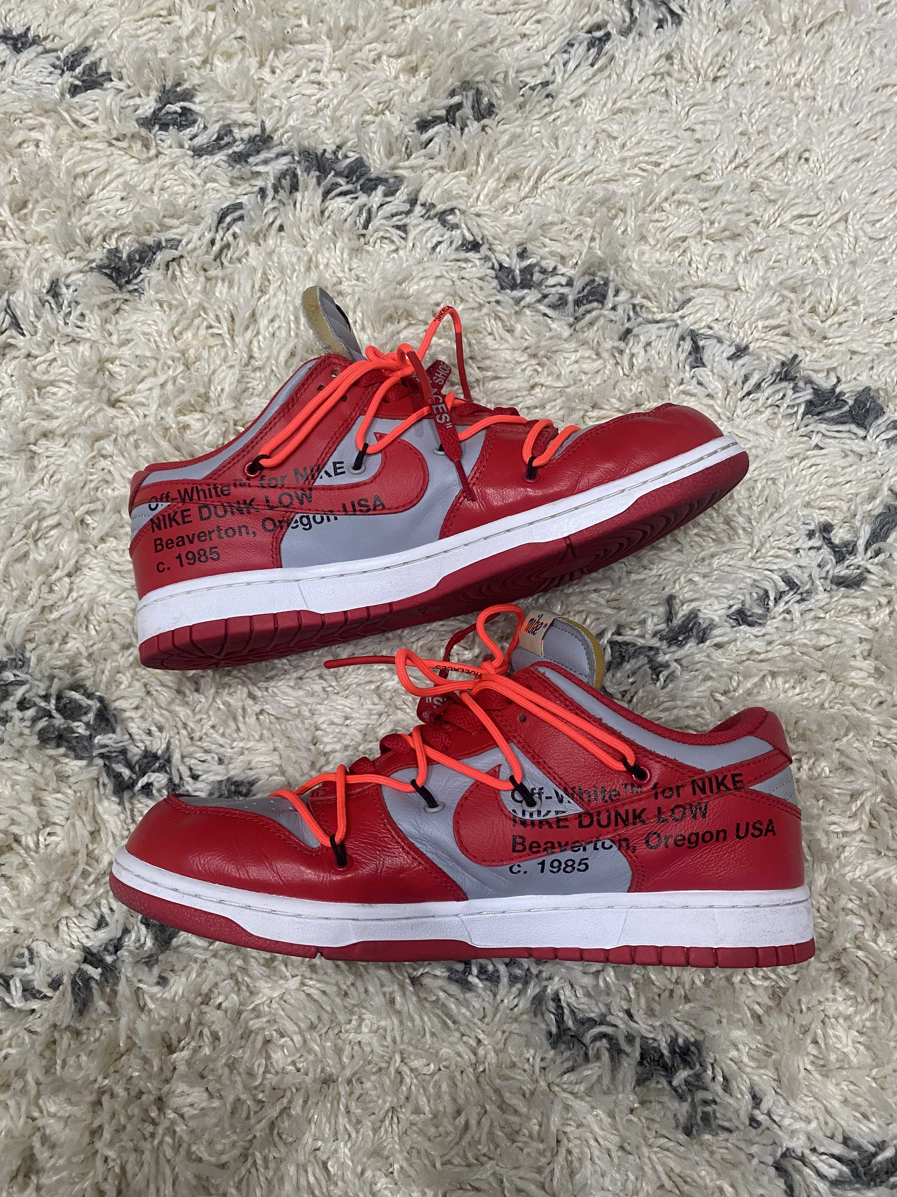 Off-White × Nike Dunk Low "University Red/Wolf Grey"
