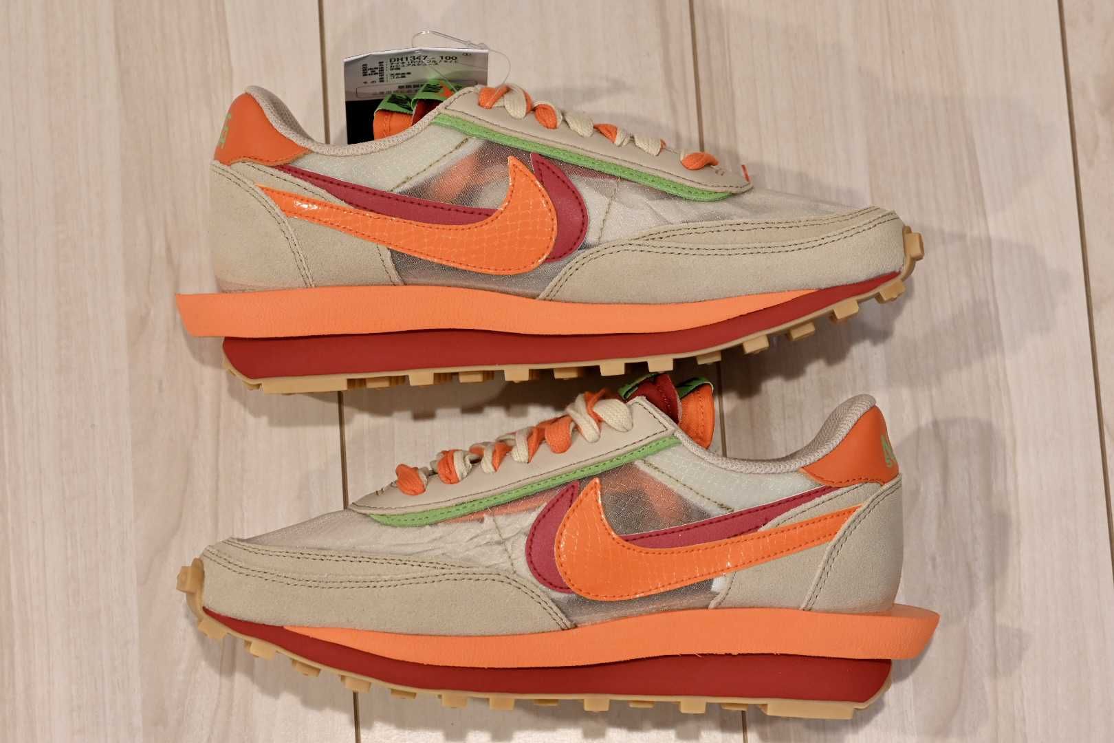 CLOT × Sacai × Nike LD Waffle "Orange Blaze"