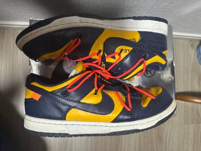 Off-White × Nike Dunk Low LTHR "University Gold/Midnight Navy/White"