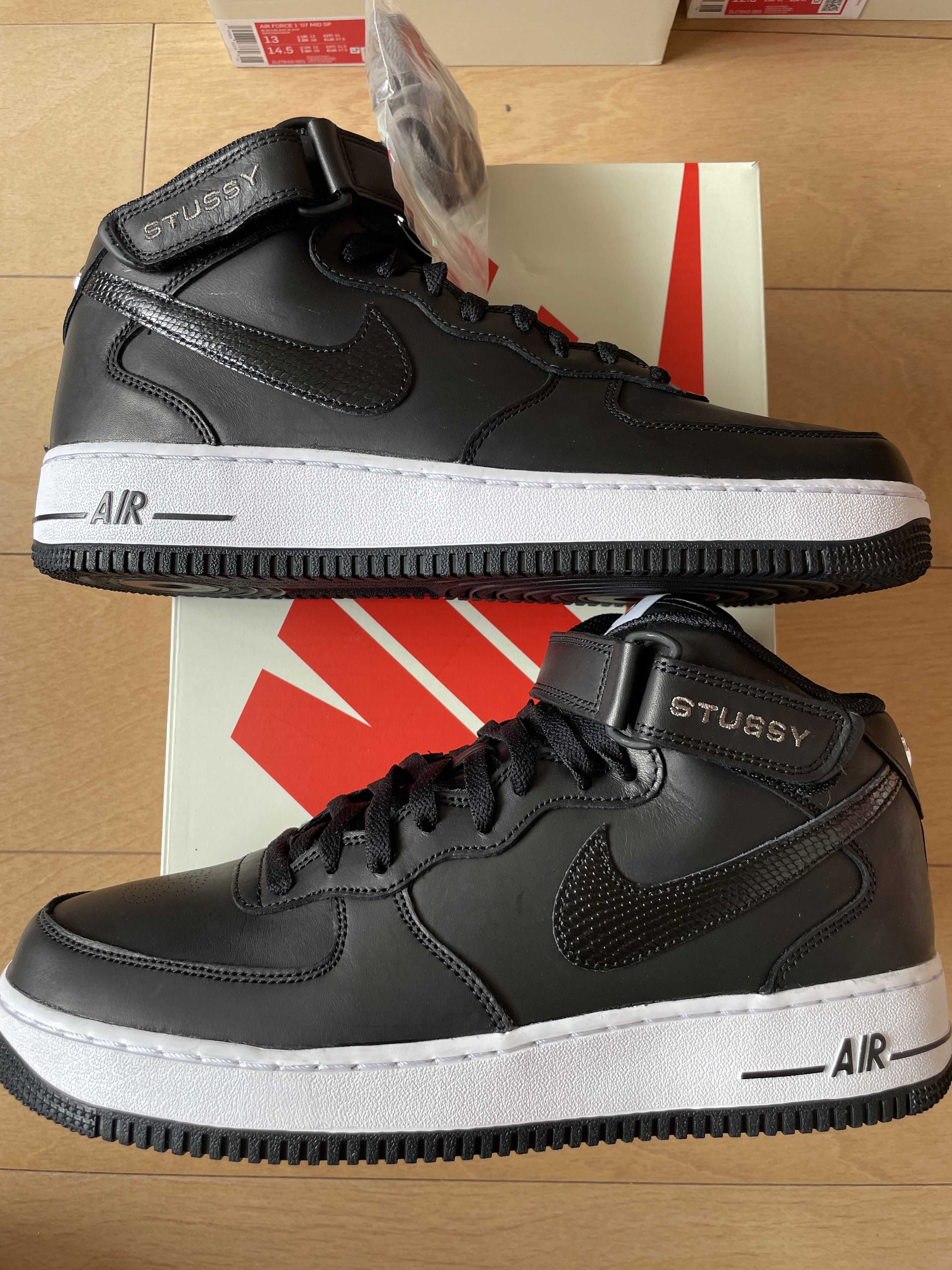 Stussy × Nike Air Force 1 Mid "Black/Black"