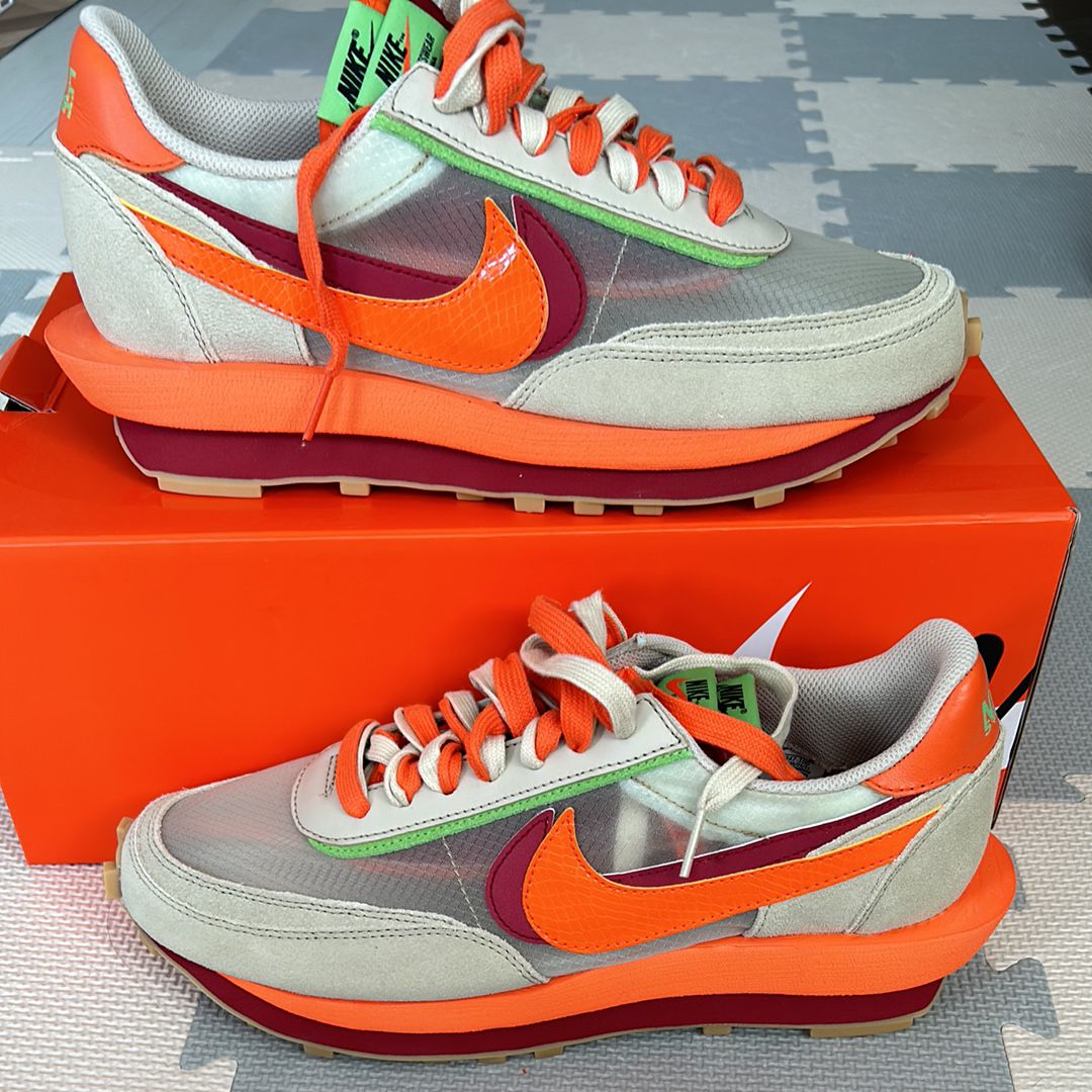 CLOT × Sacai × Nike LD Waffle "Orange Blaze"