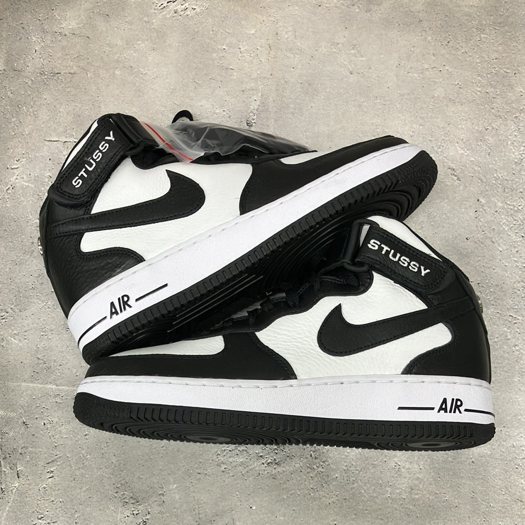 Stussy × Nike Air Force 1 Mid "Black and Light Bone"