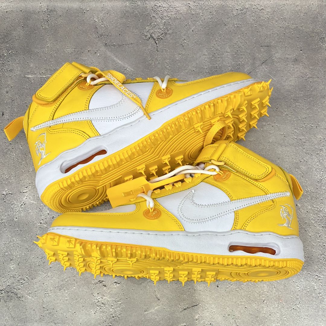 Off-White × Nike Air Force 1 Mid SP LTHR "White and Varsity Maize"