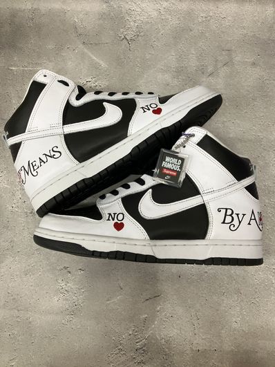 Supreme × Nike SB Dunk High By Any Means "White Black"
