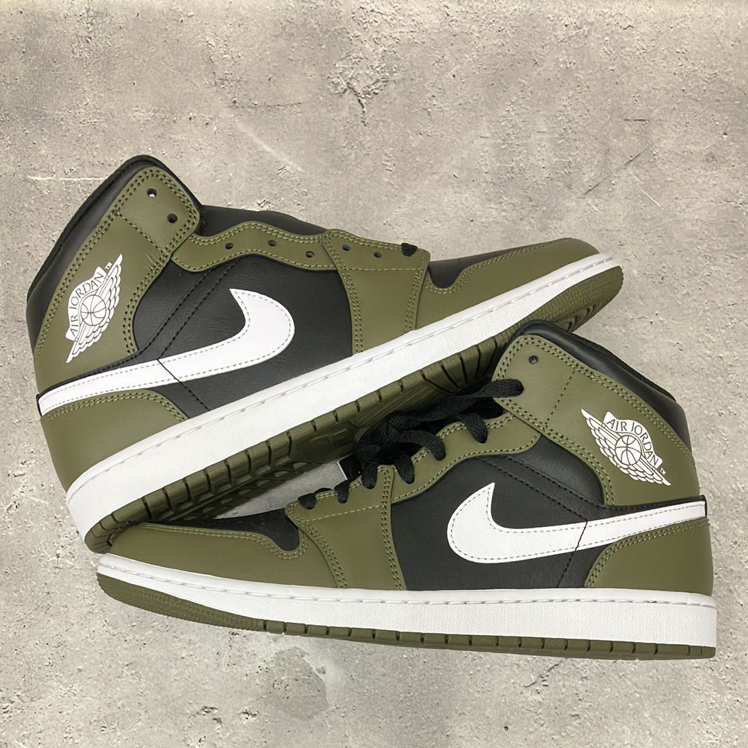 Nike Air Jordan 1 Mid "Black/Medium Olive/Sail/White"