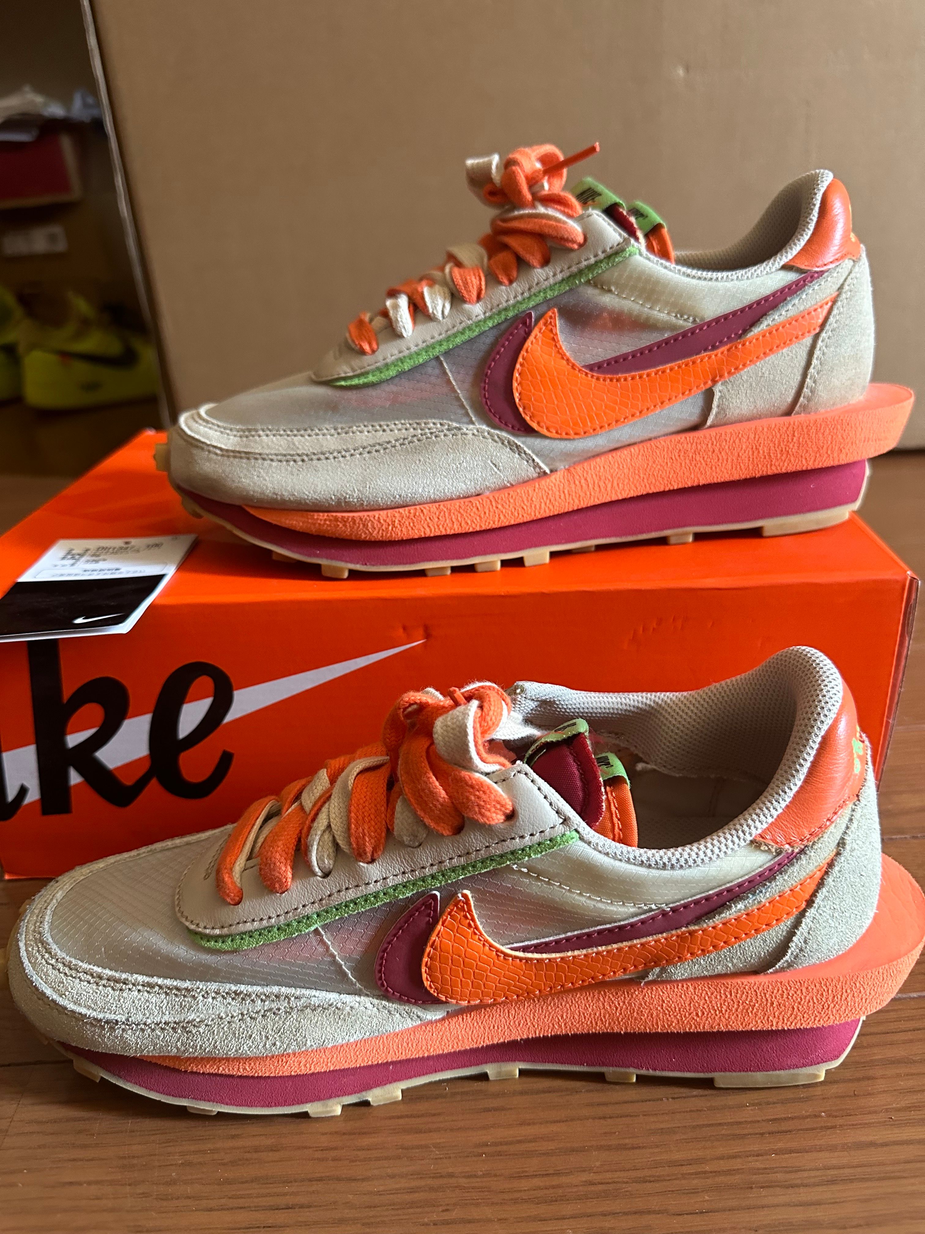 CLOT × Sacai × Nike LD Waffle "Orange Blaze"