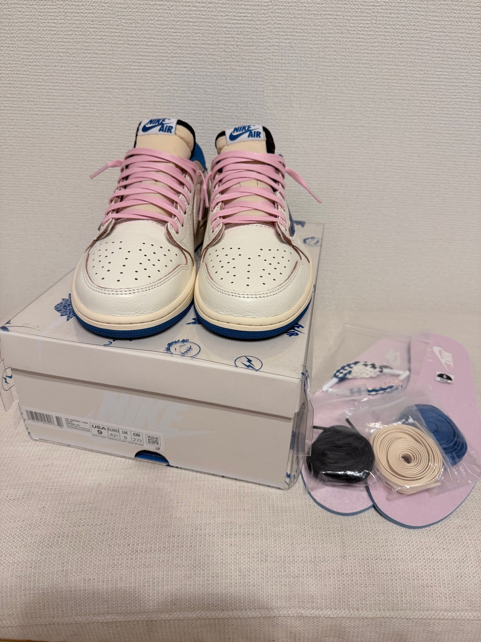 Travis Scott × fragment design × Nike Air Jordan 1 Low OG "Sail/Military Blue"