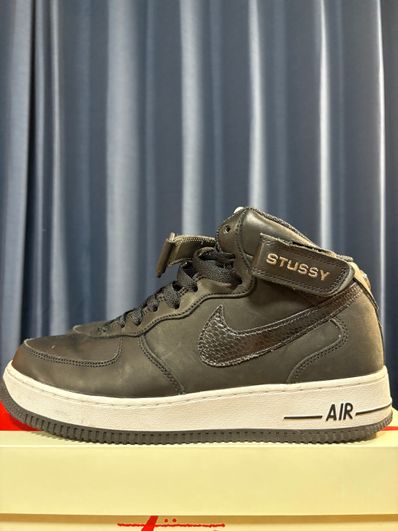 Stussy × Nike Air Force 1 Mid "Black/Black"