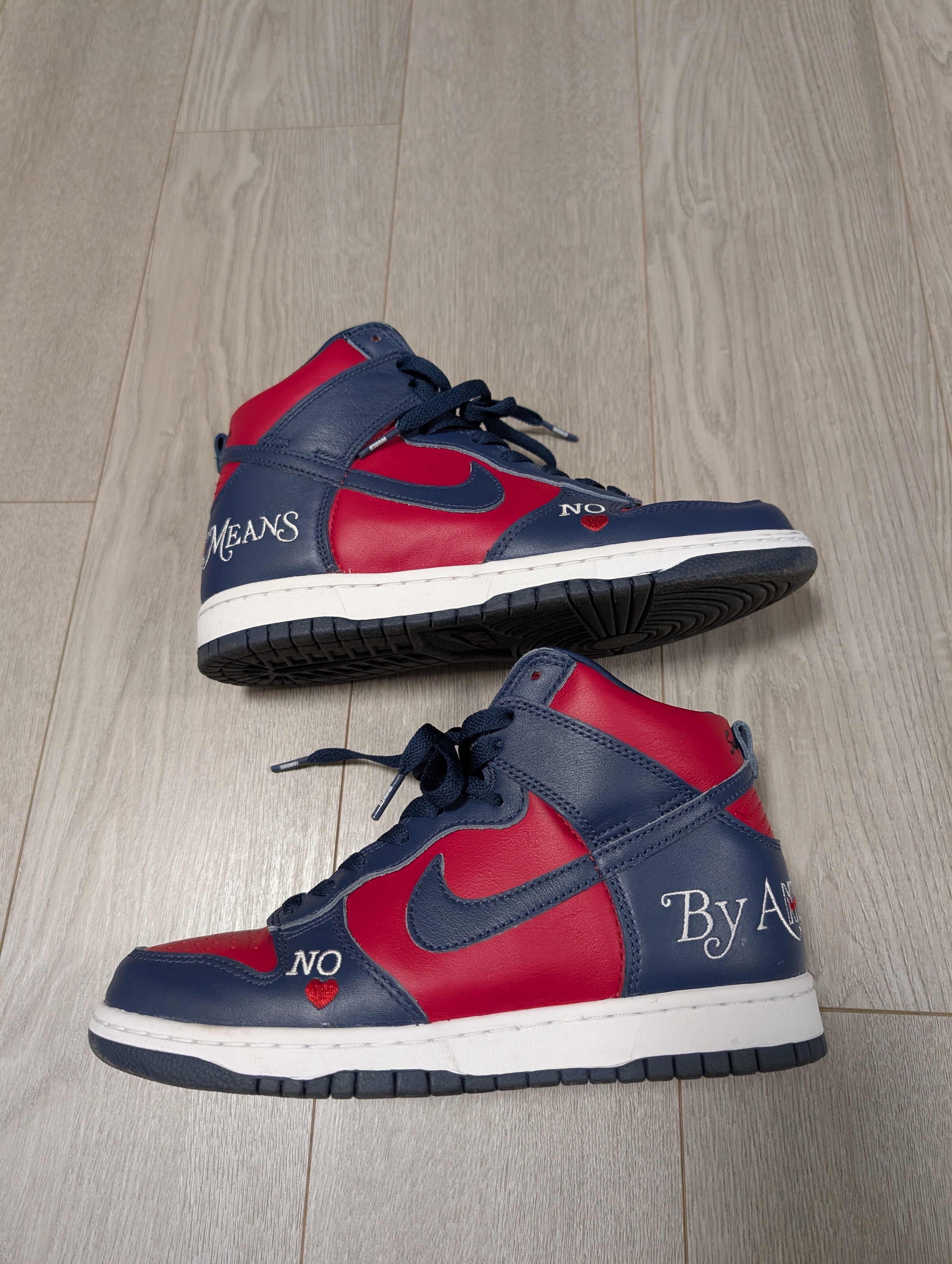 Supreme × Nike SB Dunk High By Any Means "Red/Navy-White"