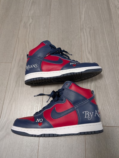 Supreme × Nike SB Dunk High By Any Means "Red/Navy-White"
