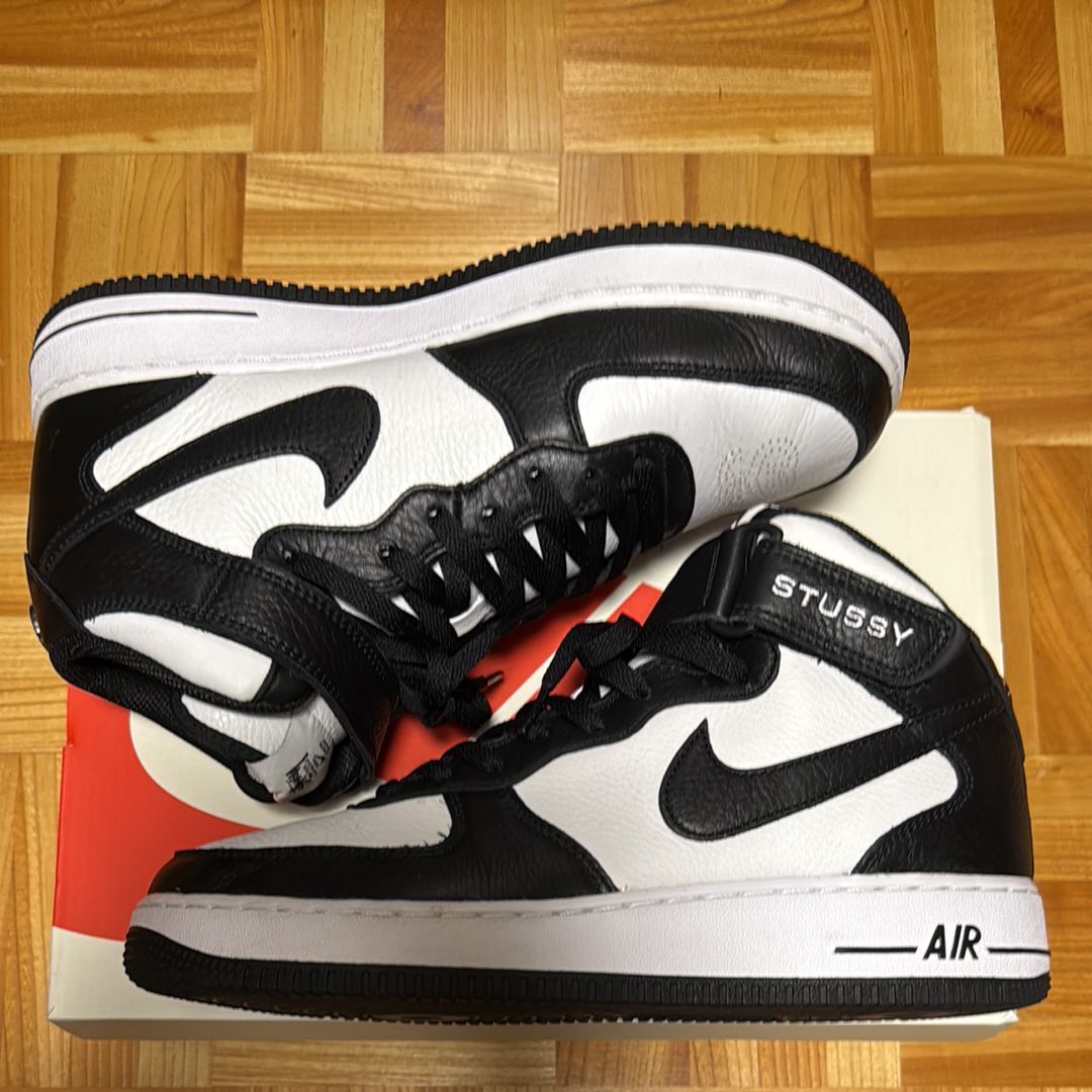 Stussy × Nike Air Force 1 Mid "Black and Light Bone"