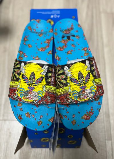 Keiichi Tanaami × adidas Adilette Tanaami "Signal Cyan/Core Black"