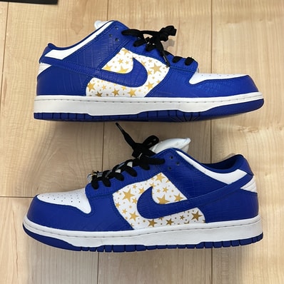 Supreme × Nike SB Dunk Low OG QS Gold Stars "White/Hyper Blue"