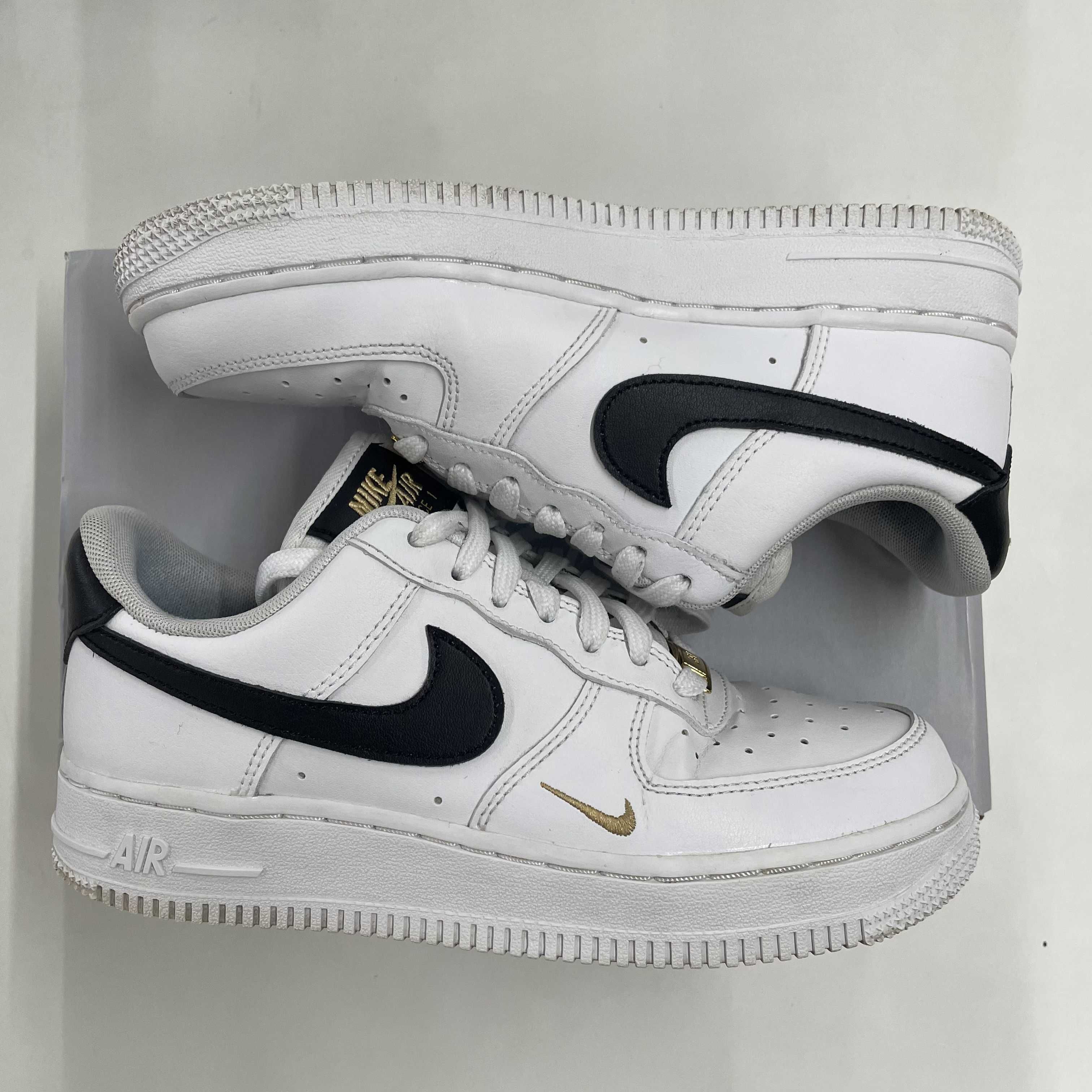 Nike Women's Air Force 1 Low 07 Essential "White/Black/Gold Mini Swoosh"