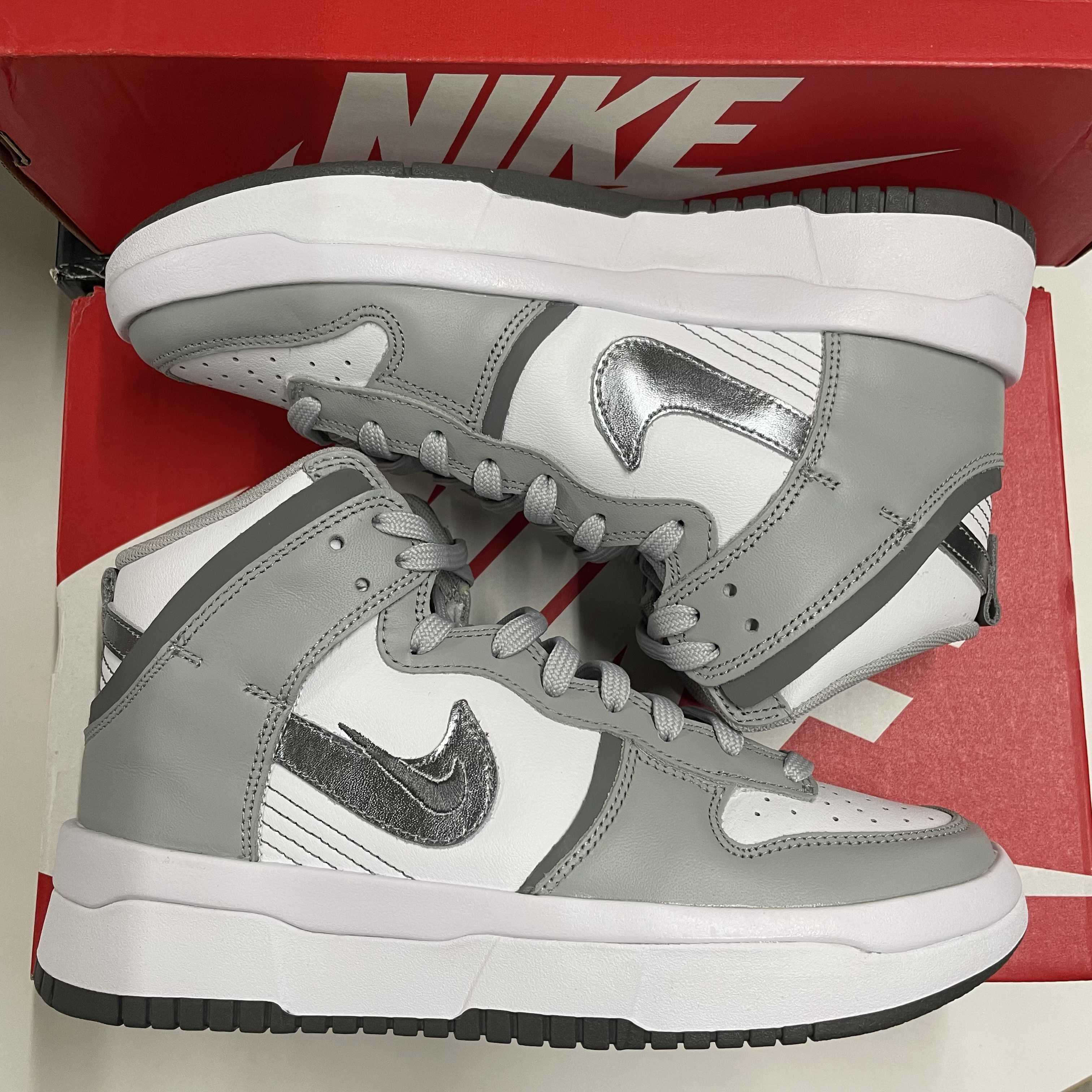 Nike Women's Dunk High UP "White/Ligh Smoke Grey/Smoke Grey/Silver"
