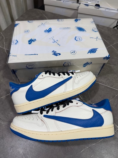 Travis Scott × fragment design × Nike Air Jordan 1 Low OG "Sail/Military Blue"