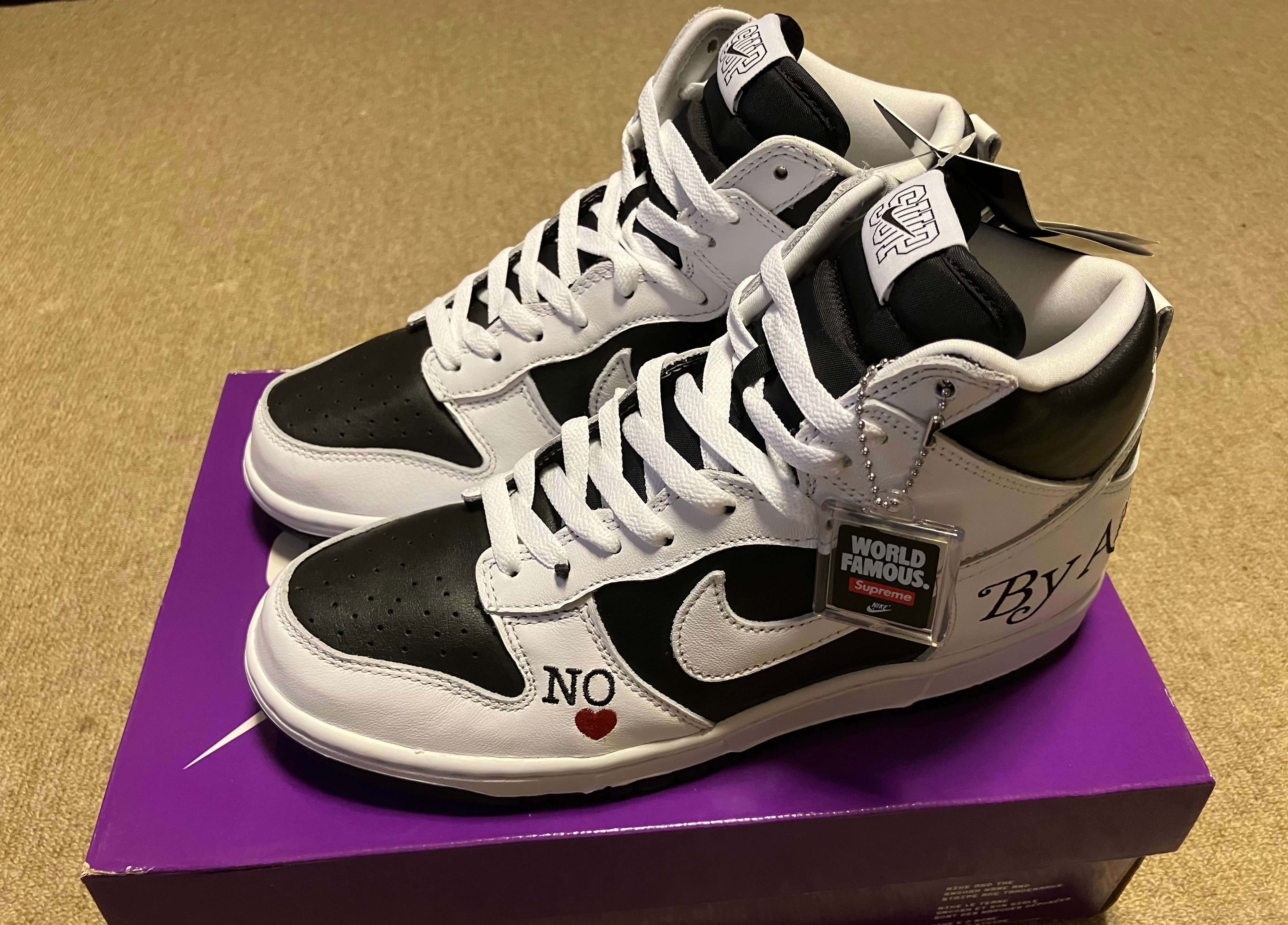Supreme × Nike SB Dunk High By Any Means "White Black"